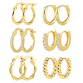 Plated Earrings for Women, 6 Pairs 14k Hoop Earrings, Hypoallergenic Chunky Jewelry Set Gifts