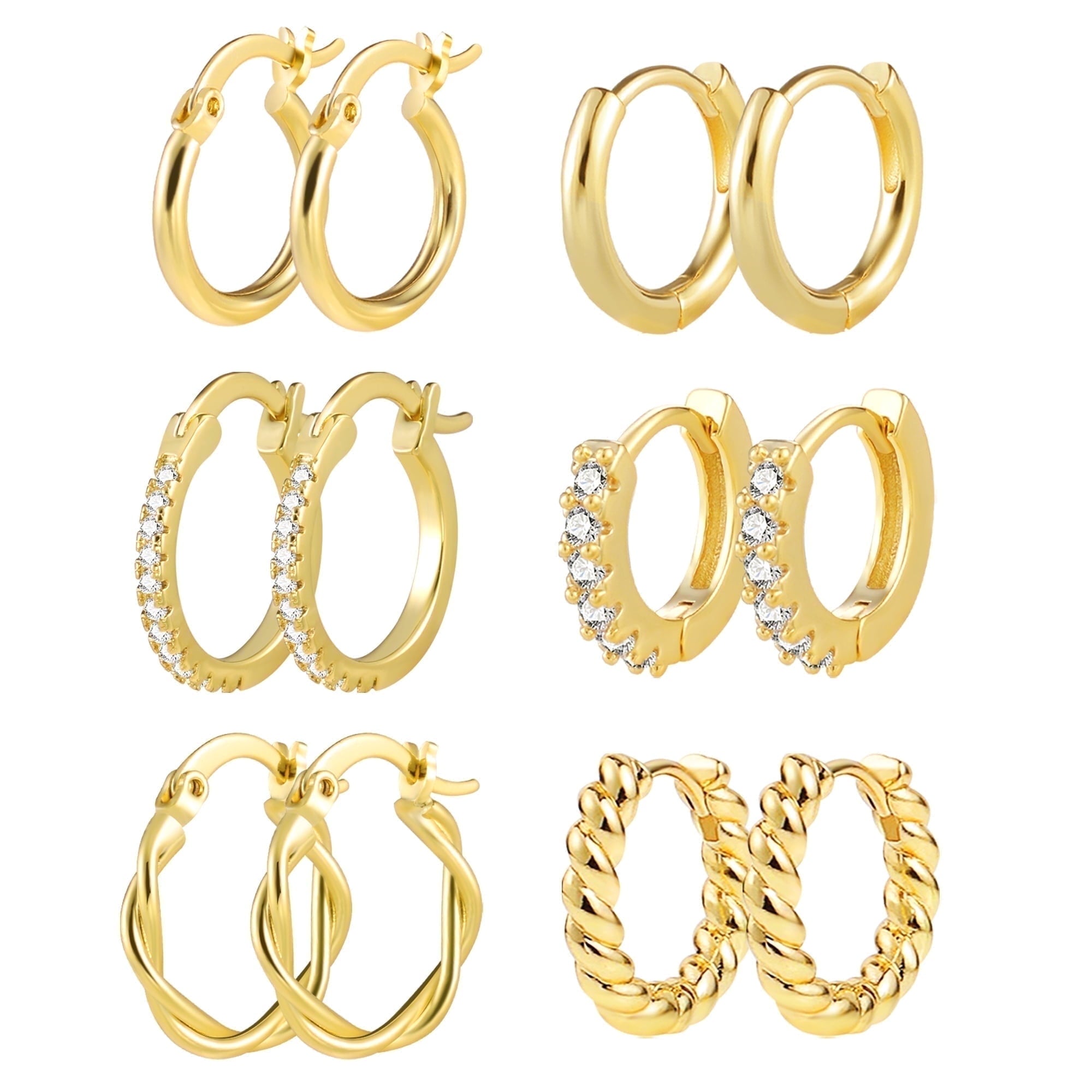Plated Earrings for Women, 6 Pairs 14k Hoop Earrings, Hypoallergenic Chunky Jewelry Set Gifts
