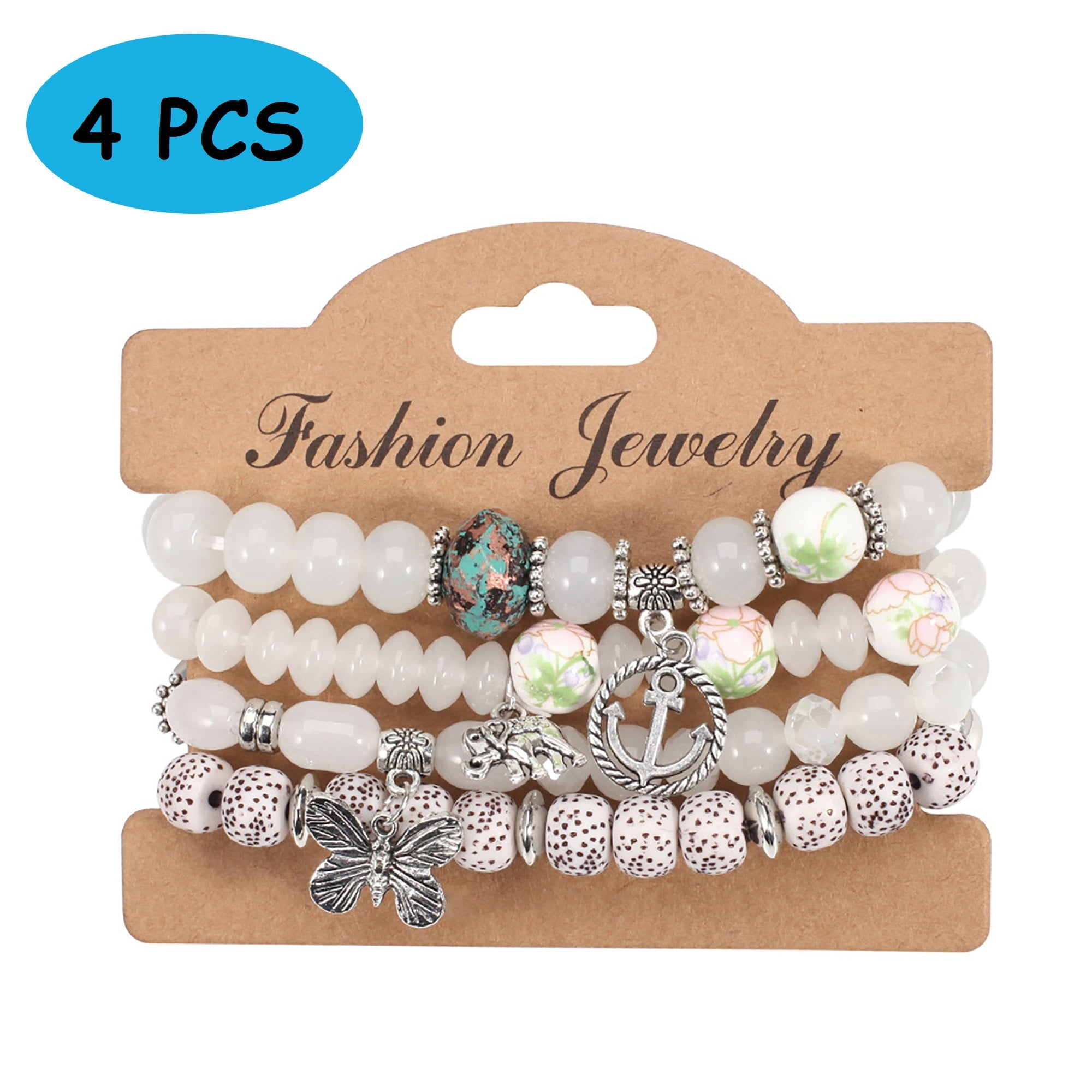 4 PCS Bohemian Stretch Anchor Bracelets Elephant Butterfly Retro Bracelets Suitable for Girls Women Gifts