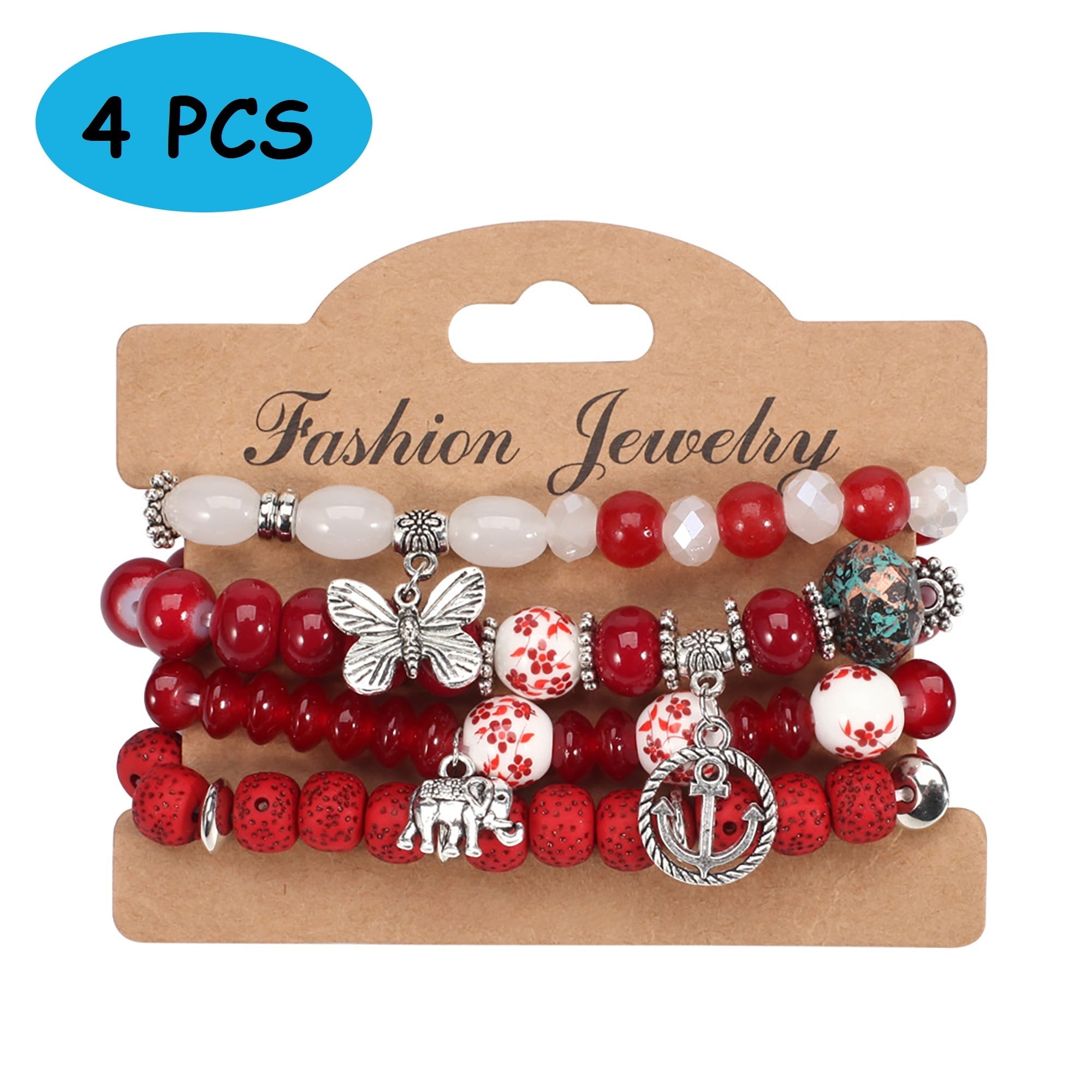 4 PCS Bohemian Stretch Anchor Bracelets Elephant Butterfly Retro Bracelets Suitable for Girls Women Gifts
