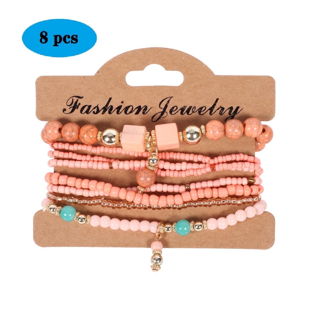 8 PCS Bohemian Women's Bracelet, Beaded Bracelet, Women's and Girls