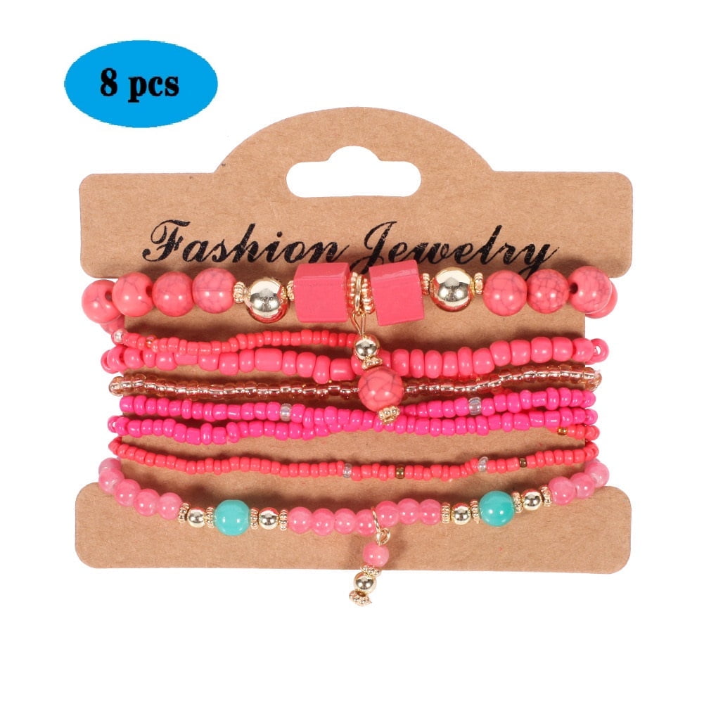 8 PCS Bohemian Women's Bracelet, Beaded Bracelet, Women's and Girls