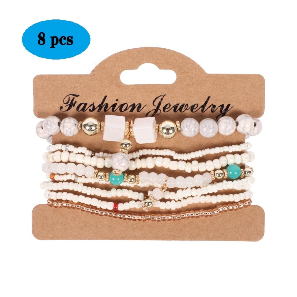 8 PCS Bohemian Women's Bracelet, Beaded Bracelet, Women's and Girls