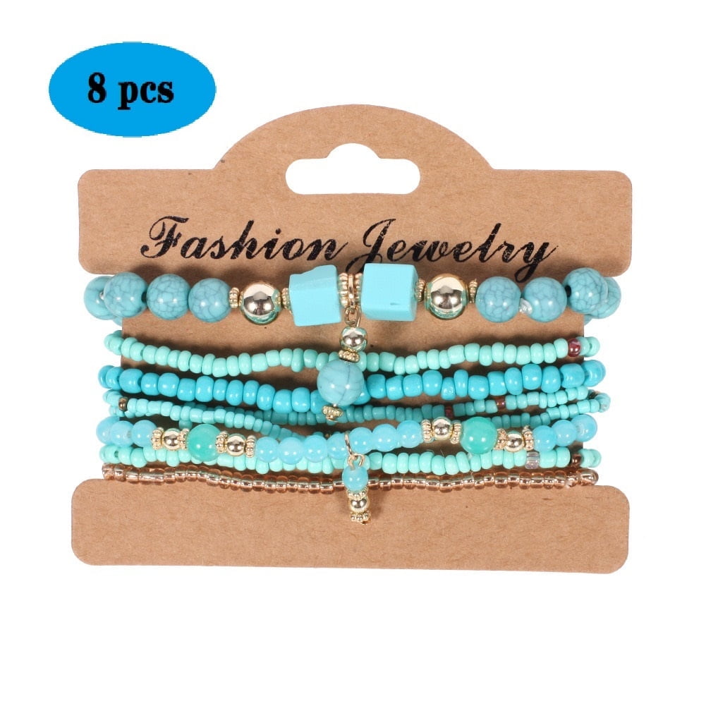 8 PCS Bohemian Women's Bracelet, Beaded Bracelet, Women's and Girls