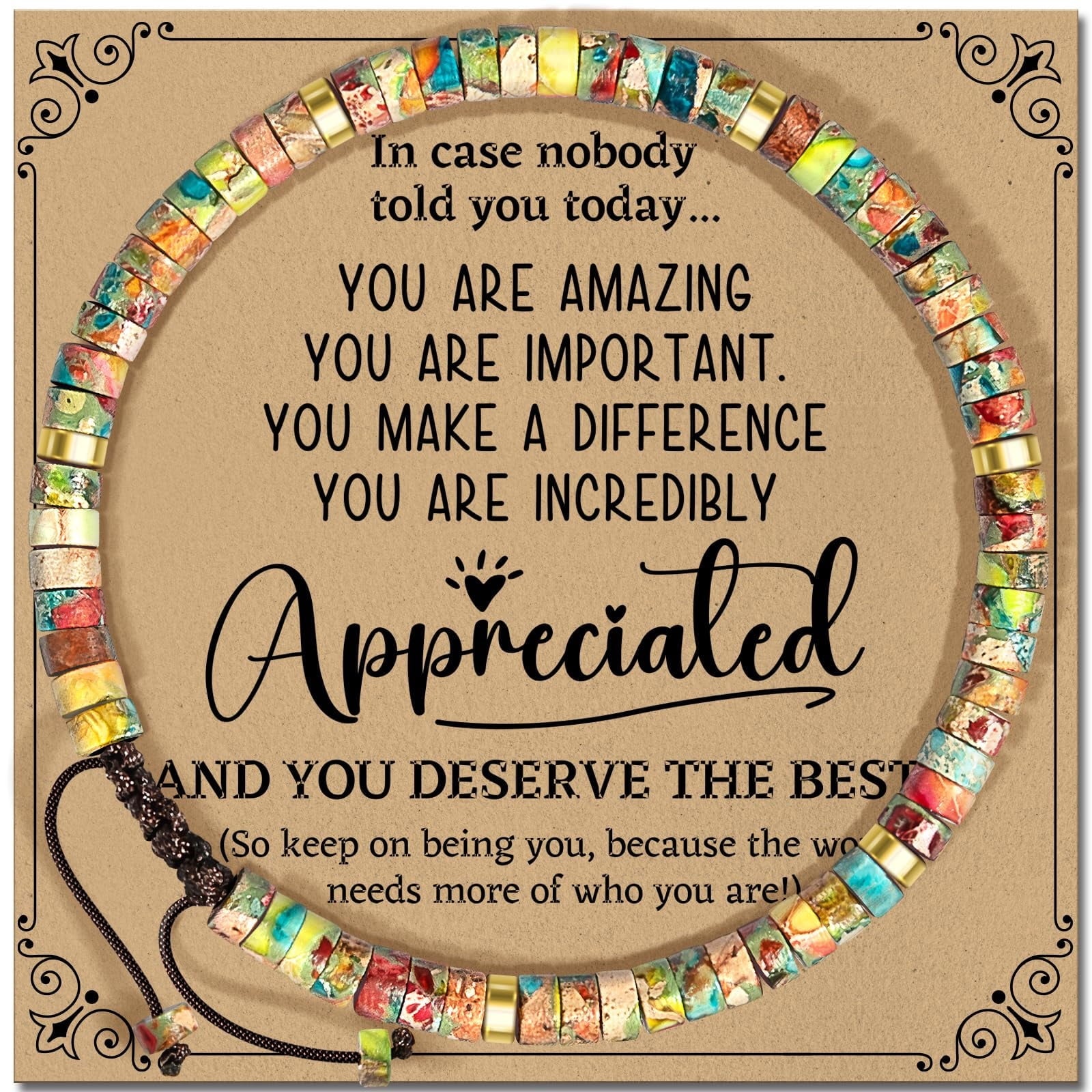 Inspirational Gifts Bracelets for Women - Healing Stone Bracelets - Cheer Up Appreciation for Teachers Women Friends Sister Bestie Coworkers Employees