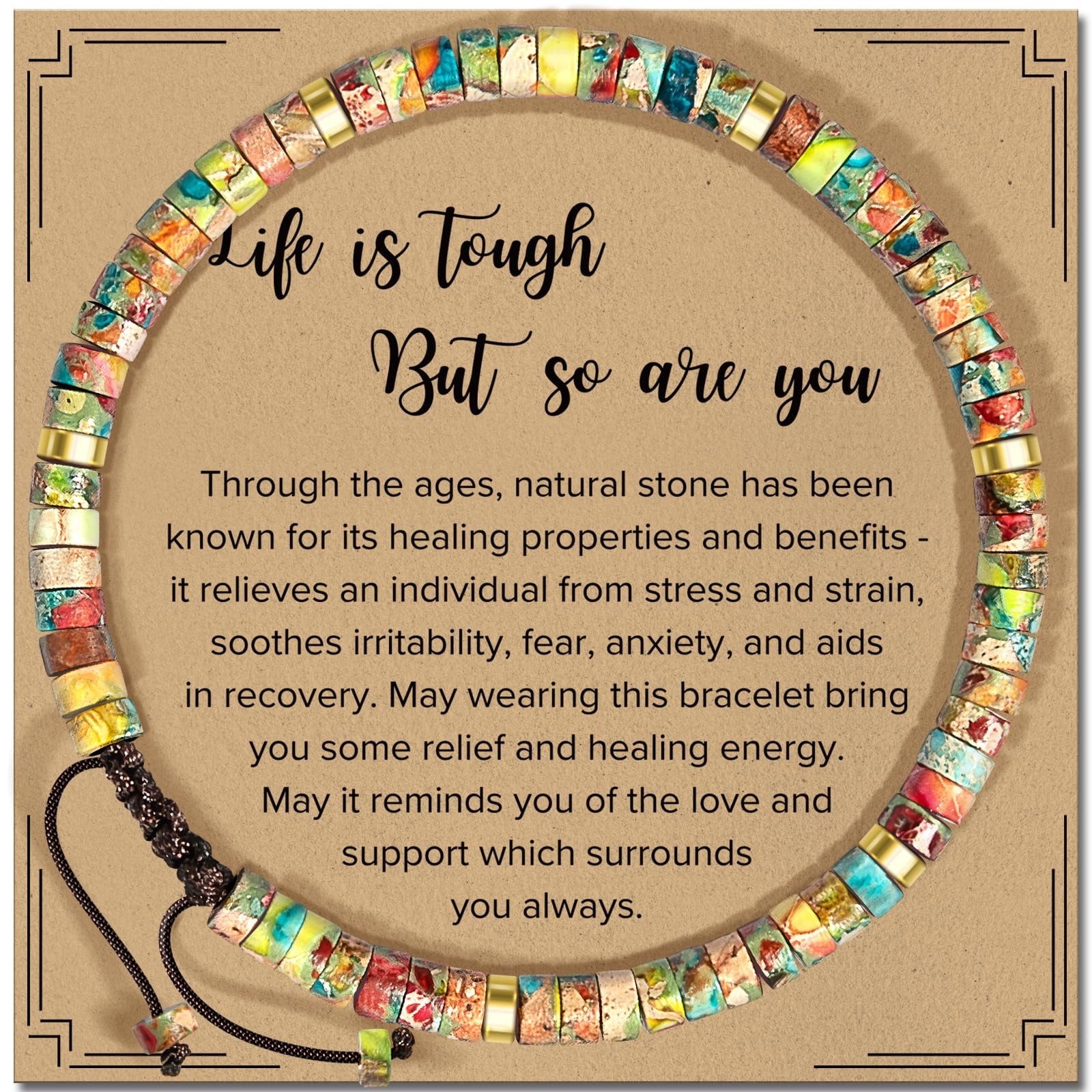 Inspirational Gifts Bracelets for Women - Healing Stone Bracelets - Cheer Up Appreciation for Teachers Women Friends Sister Bestie Coworkers Employees