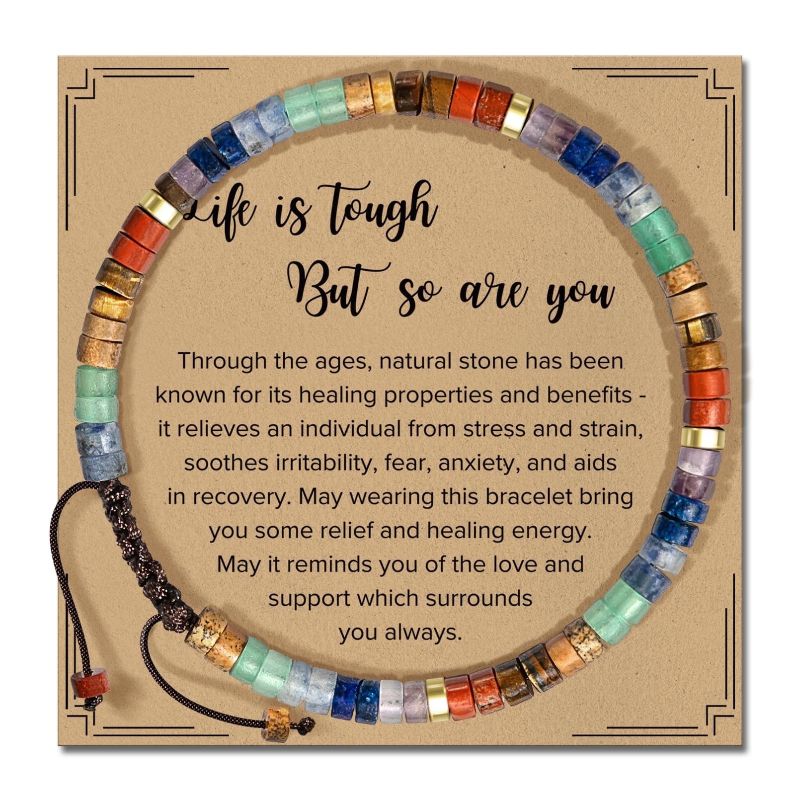 Inspirational Gifts Bracelets for Women - Healing Stone Bracelets - Cheer Up Appreciation for Teachers Women Friends Sister Bestie Coworkers Employees