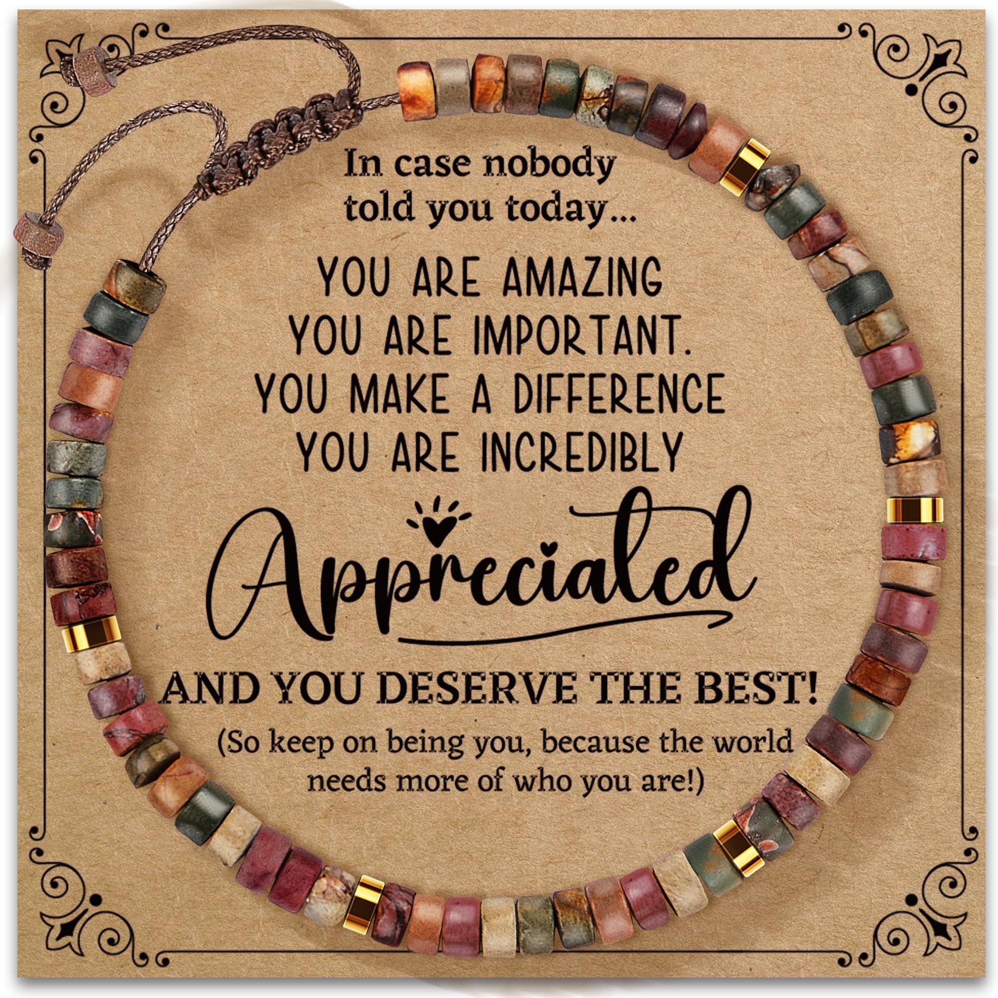 Inspirational Gifts Bracelets for Women - Healing Stone Bracelets - Cheer Up Appreciation for Teachers Women Friends Sister Bestie Coworkers Employees