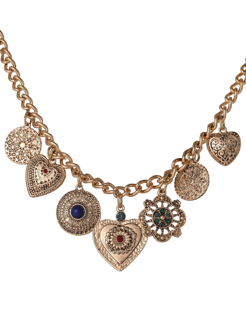 Women's Heart Charm Necklace with Figaro Chain, 18" + 3" Extender