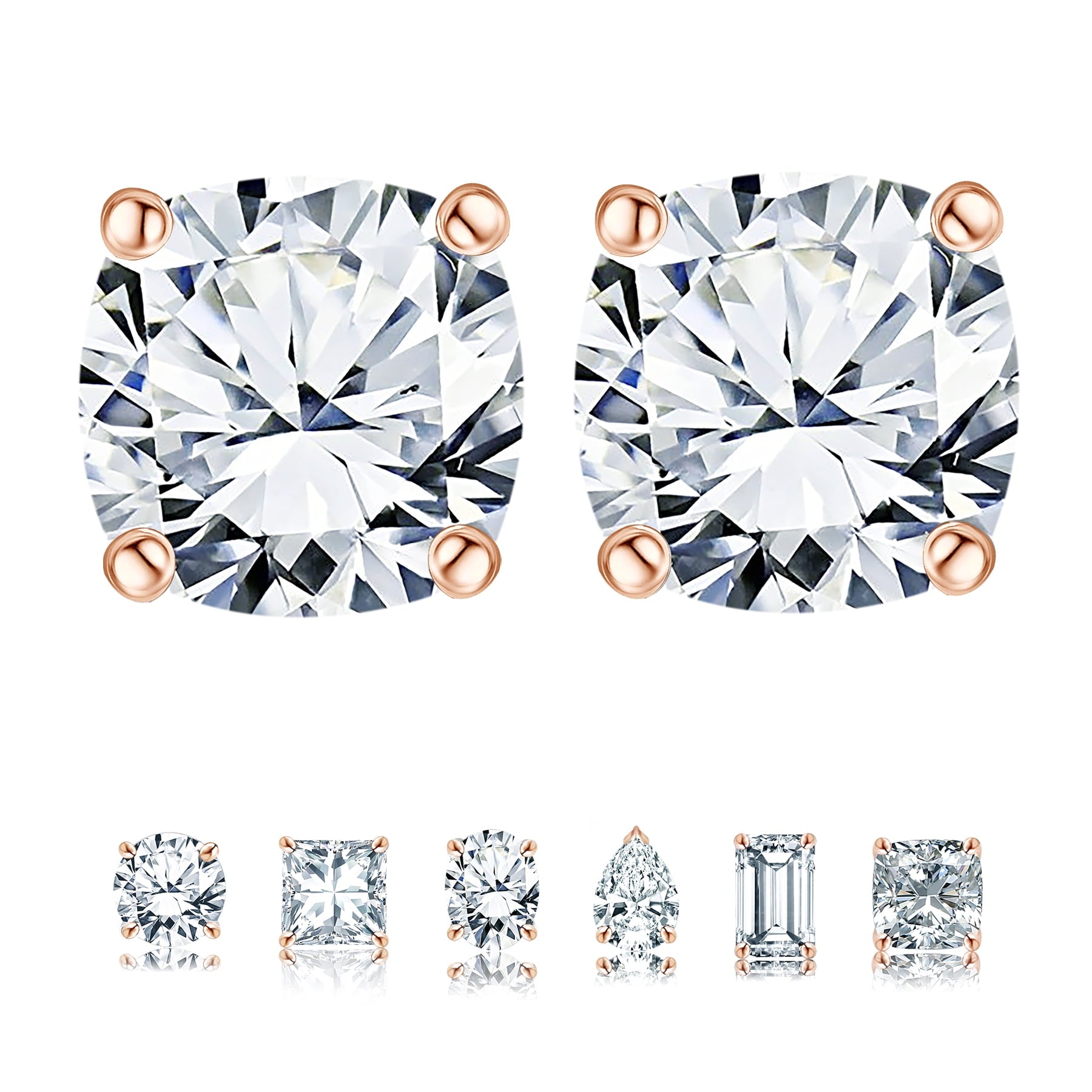 4 Prong 2 Round Shaped Solitaire Stud Earrings in 18k White Plating for Women
