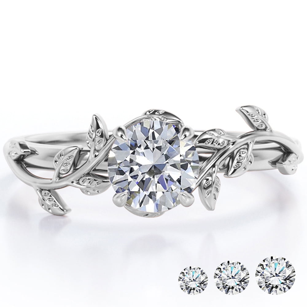 0.50 Round Cut Bohemian Engagement Ring - Vintage Ring - 18k White Plating for Women