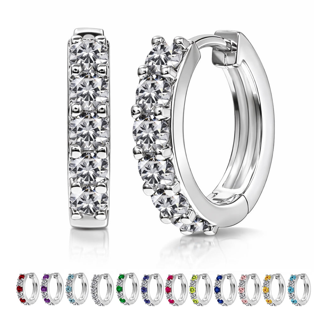 2 April - Cubic Zirconia Hoop Earrings - Multicolor Earrings in 18K White Plating for Women