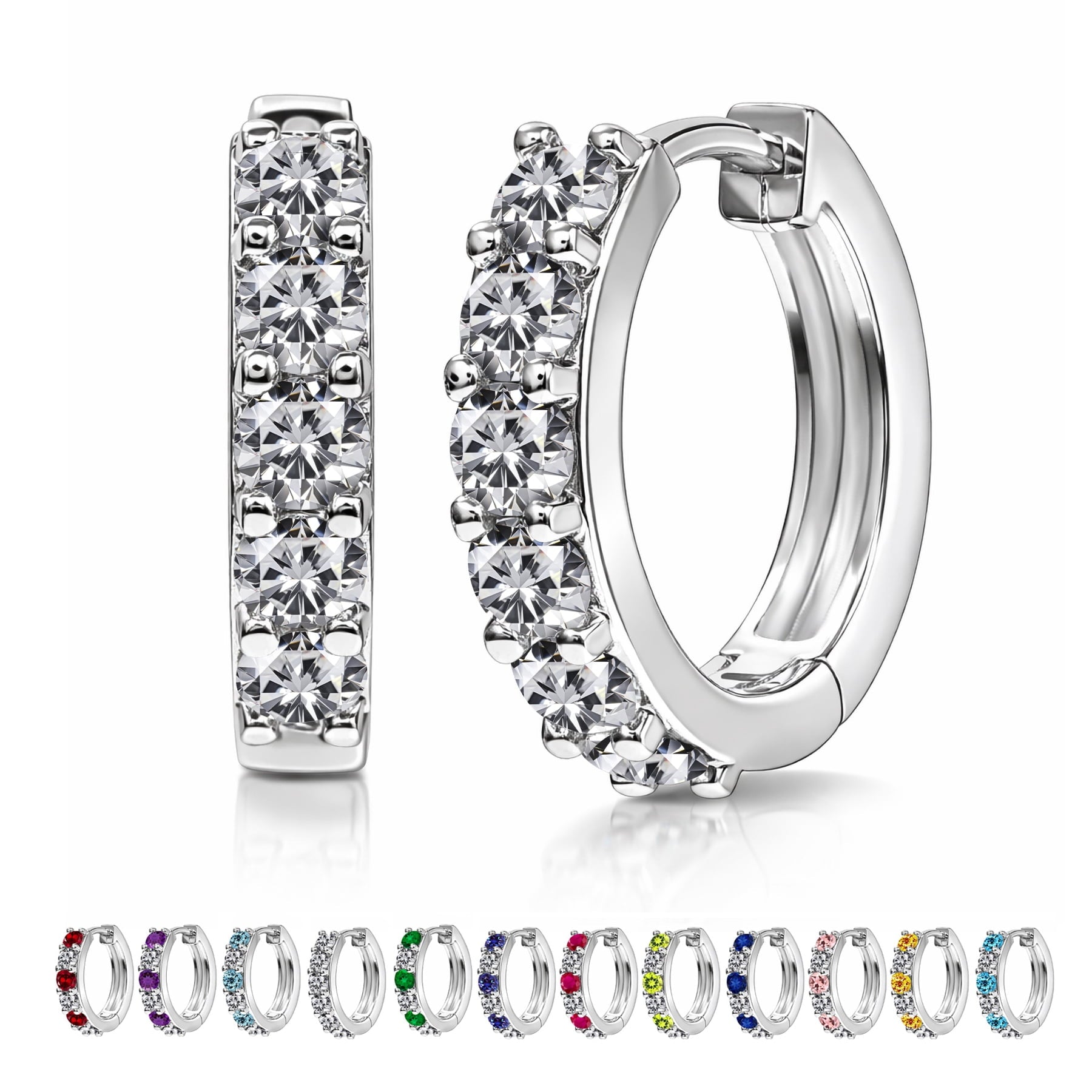2 April - Cubic Zirconia Hoop Earrings - Multicolor Earrings in 18K White Plating for Women