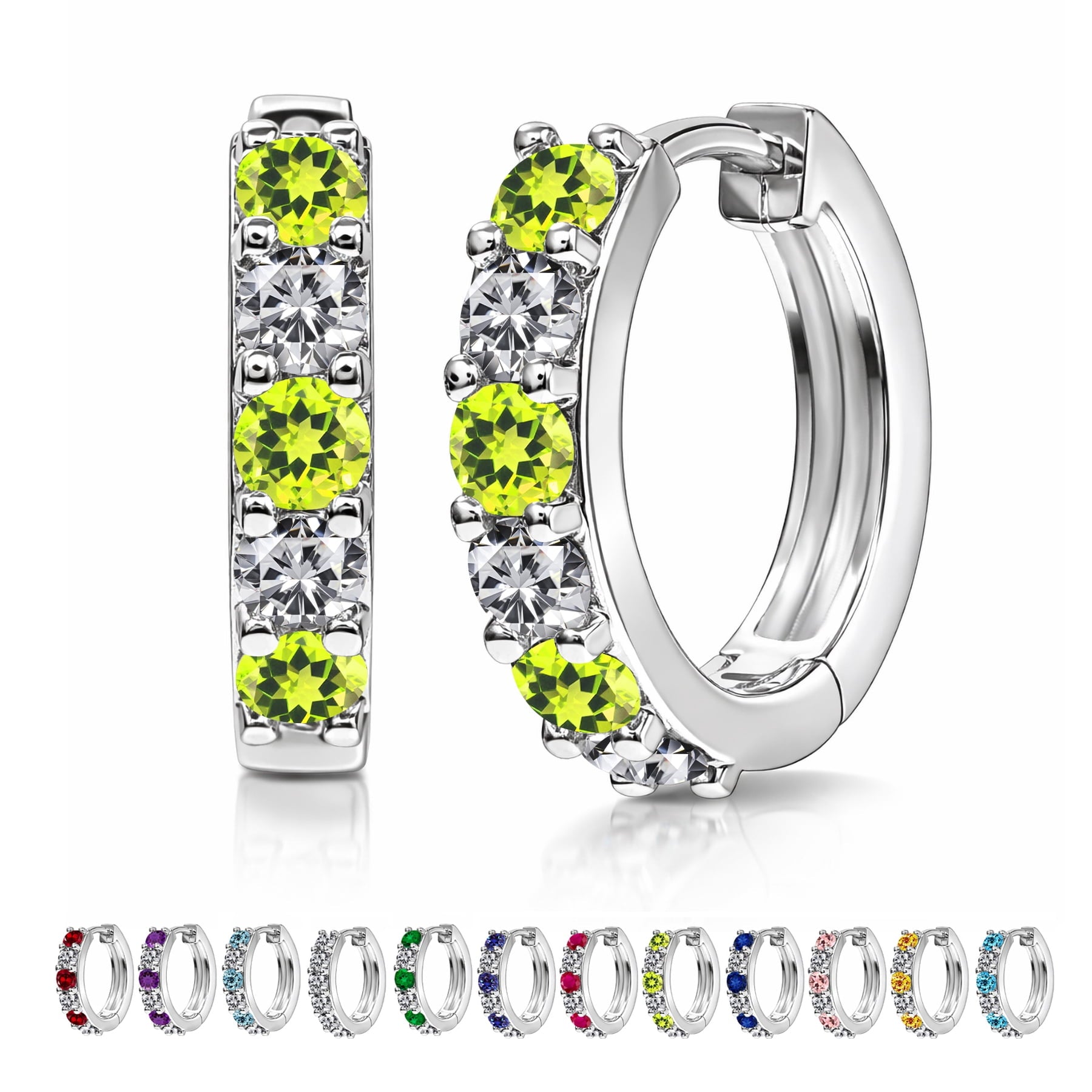 2 April - Cubic Zirconia Hoop Earrings - Multicolor Earrings in 18K White Plating for Women