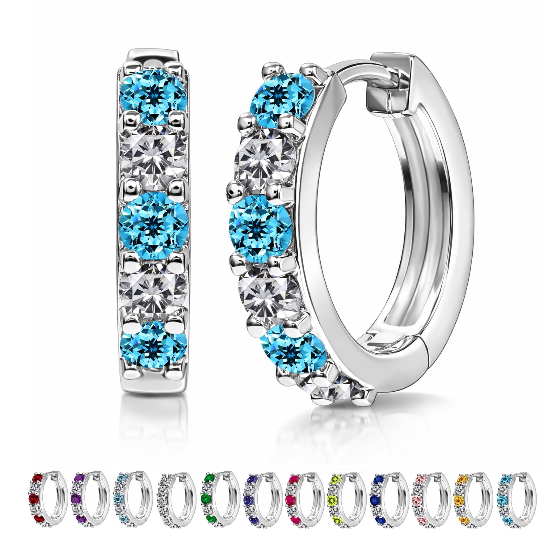 2 April - Cubic Zirconia Hoop Earrings - Multicolor Earrings in 18K White Plating for Women