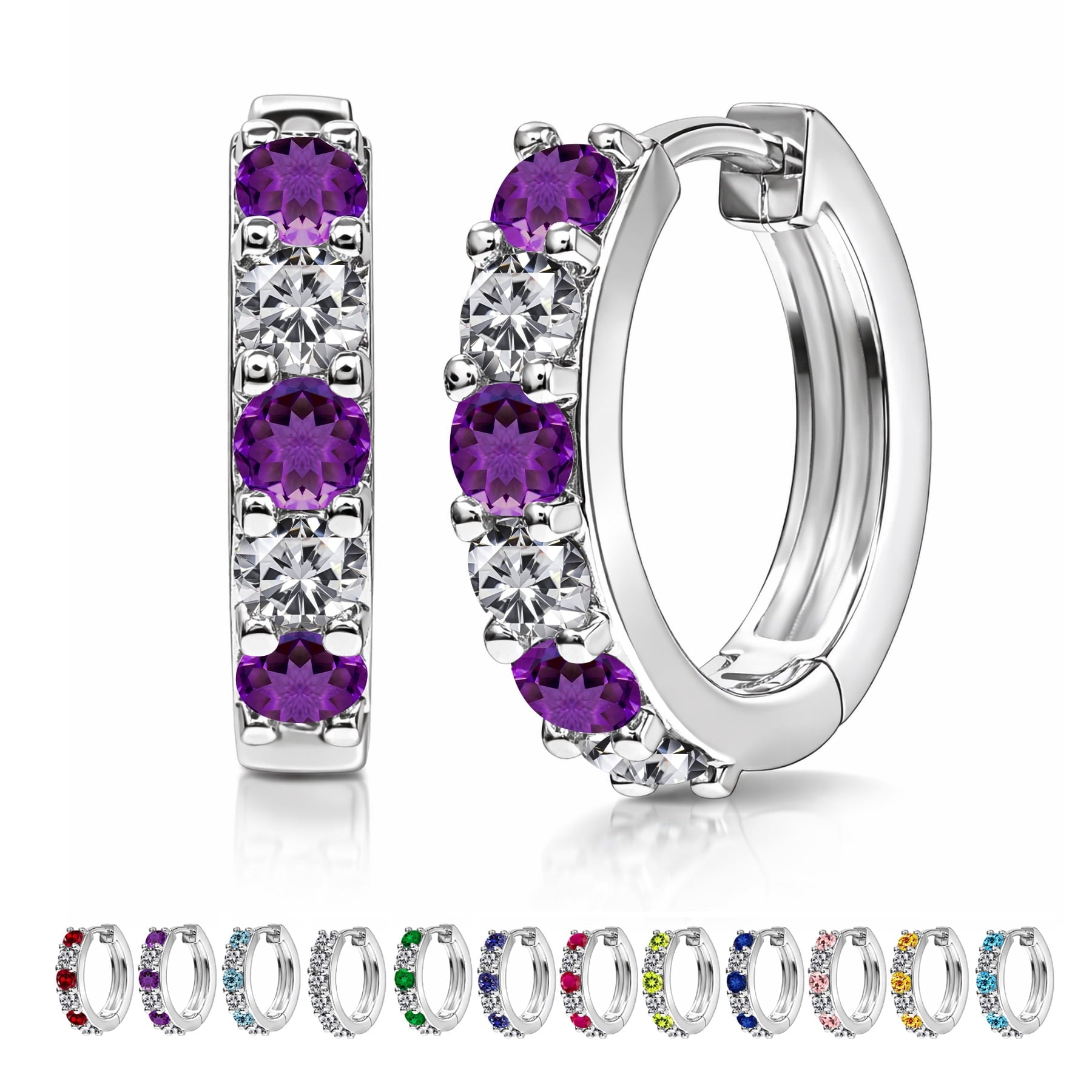 2 April - Cubic Zirconia Hoop Earrings - Multicolor Earrings in 18K White Plating for Women