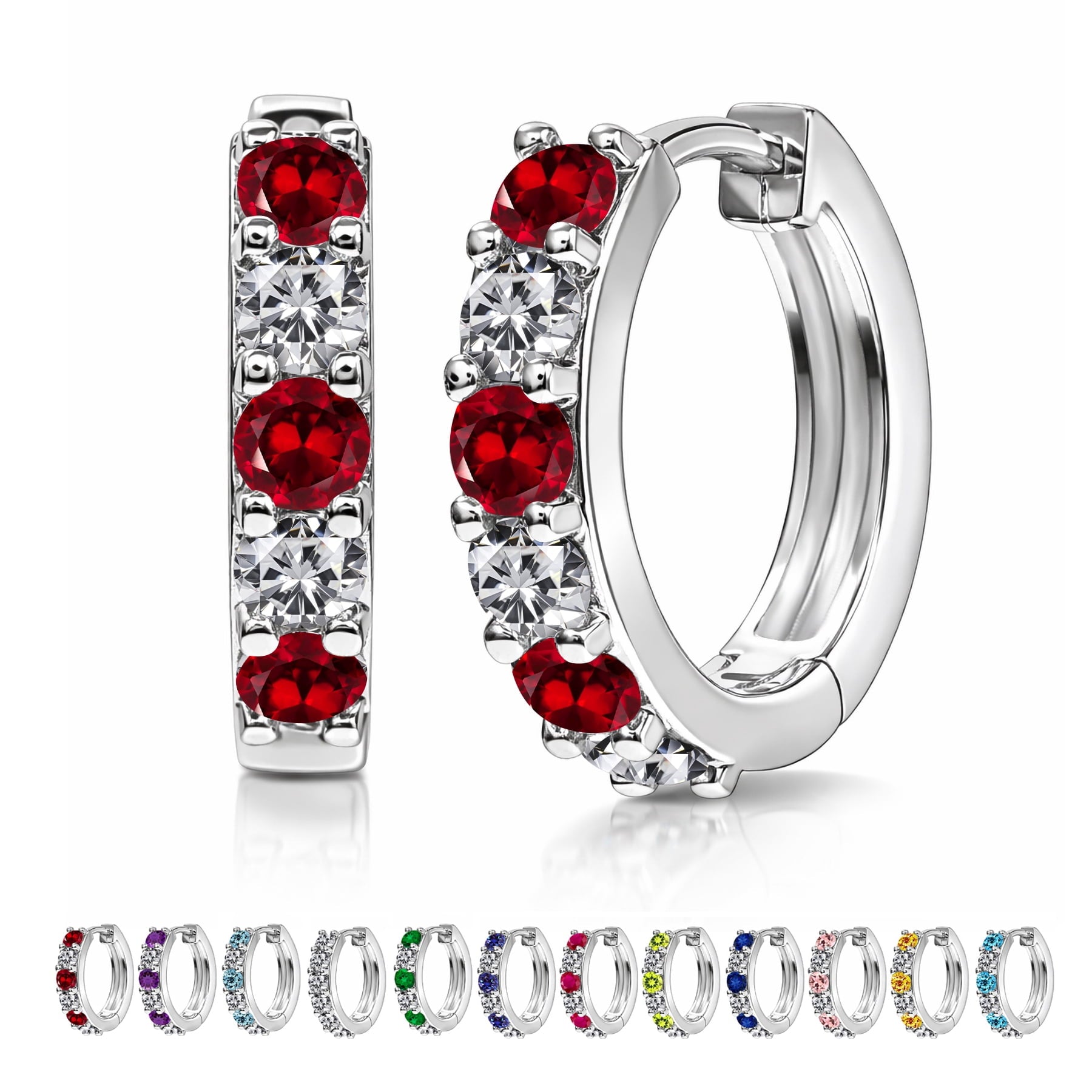 2 April - Cubic Zirconia Hoop Earrings - Multicolor Earrings in 18K White Plating for Women