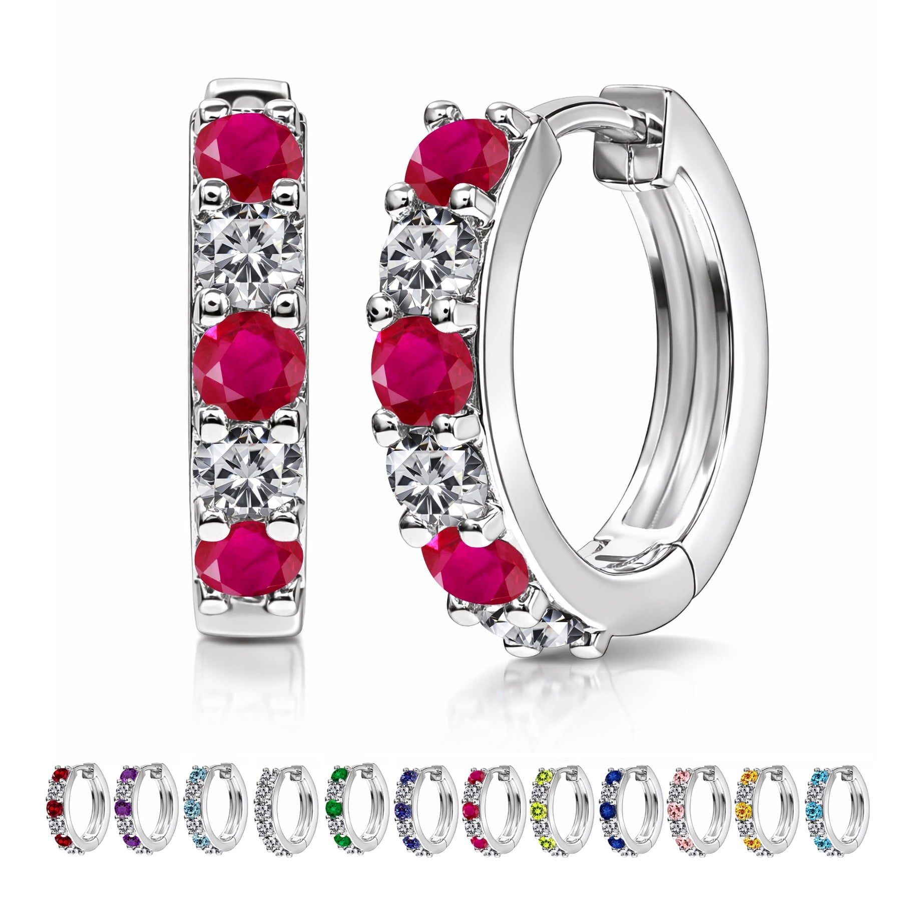 2 April - Cubic Zirconia Hoop Earrings - Multicolor Earrings in 18K White Plating for Women