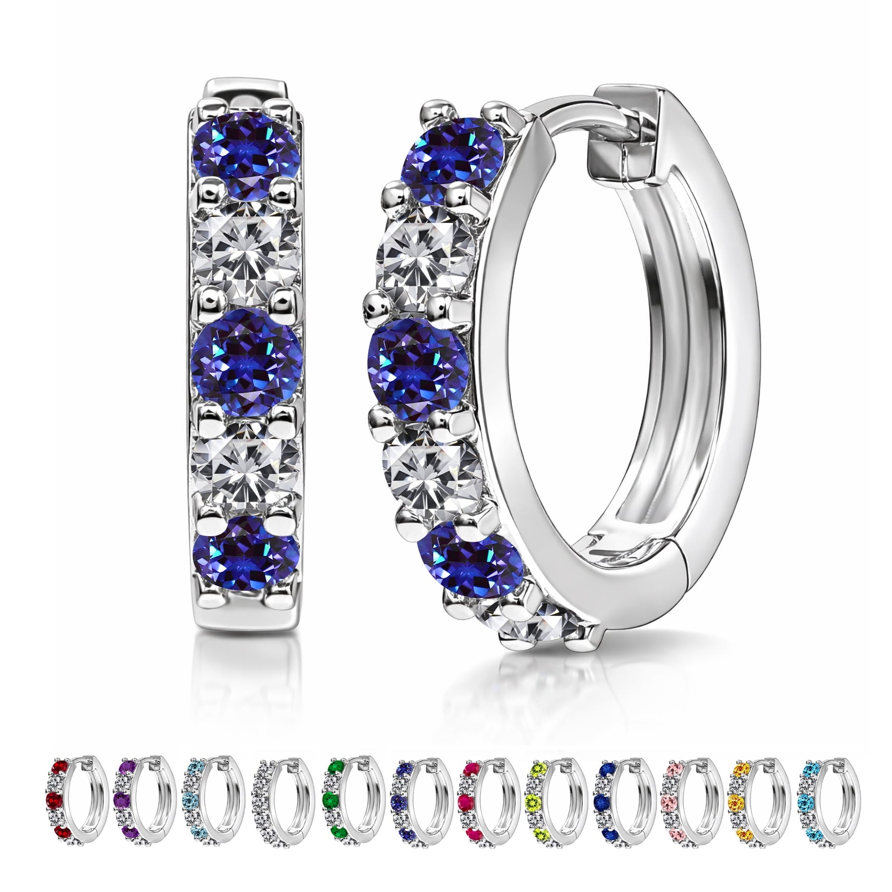 2 April - Cubic Zirconia Hoop Earrings - Multicolor Earrings in 18K White Plating for Women