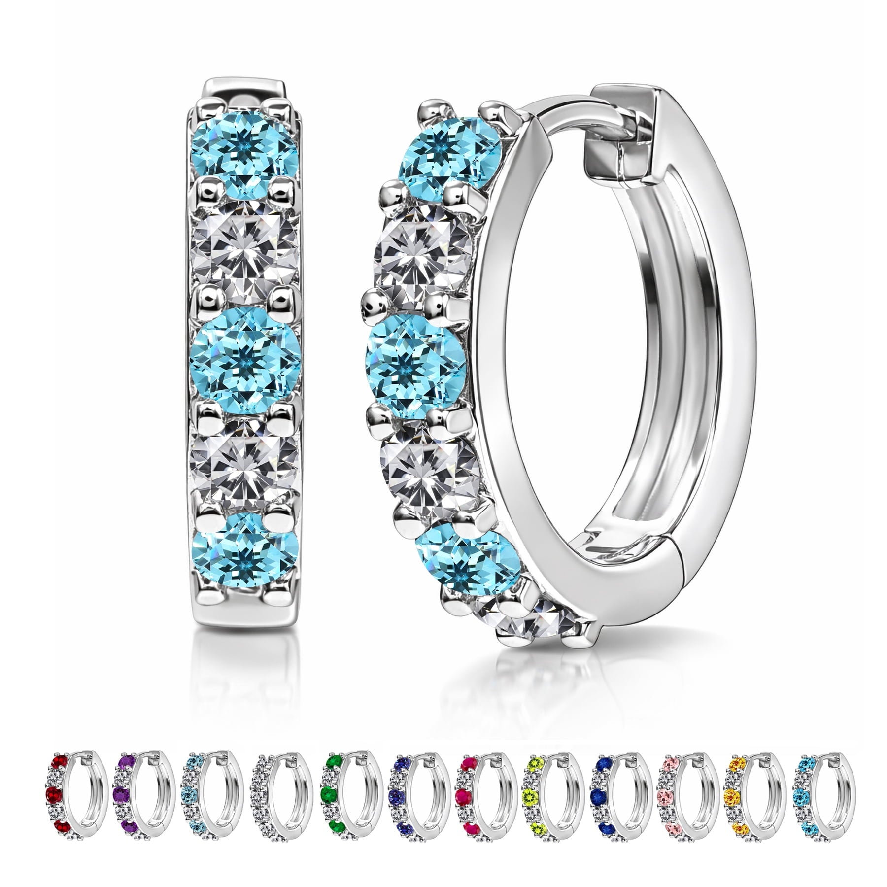 2 April - Cubic Zirconia Hoop Earrings - Multicolor Earrings in 18K White Plating for Women