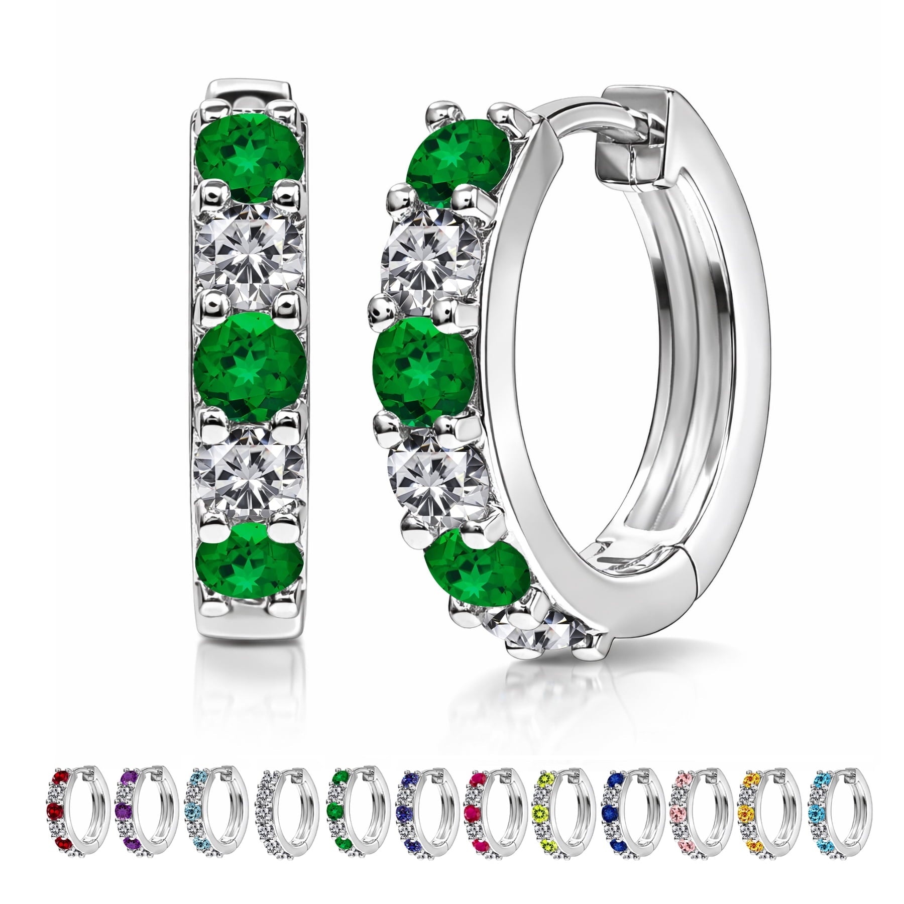2 April - Cubic Zirconia Hoop Earrings - Multicolor Earrings in 18K White Plating for Women