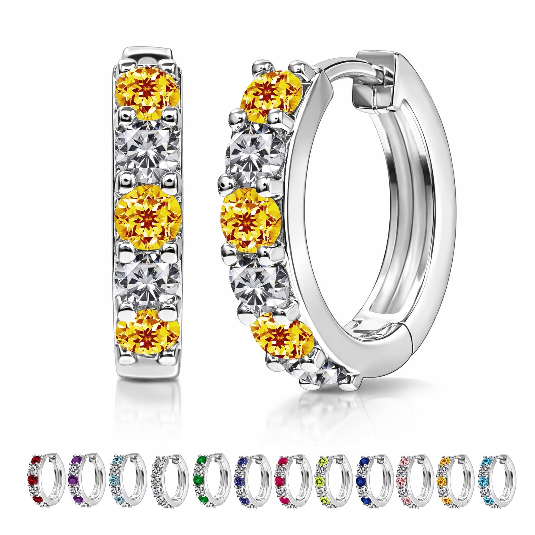 2 April - Cubic Zirconia Hoop Earrings - Multicolor Earrings in 18K White Plating for Women