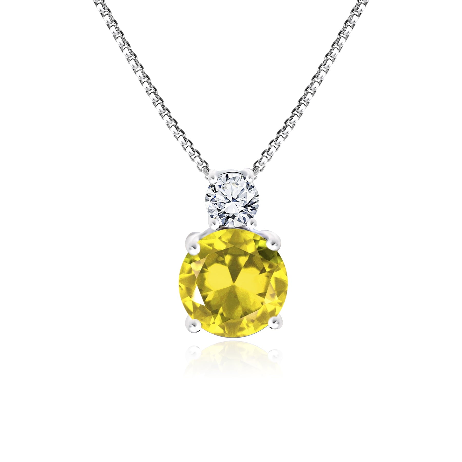 3.25 Cubic Zirconia April - Round and Pear Cut Dangle Pendant Necklace in 18k White Plated for Women