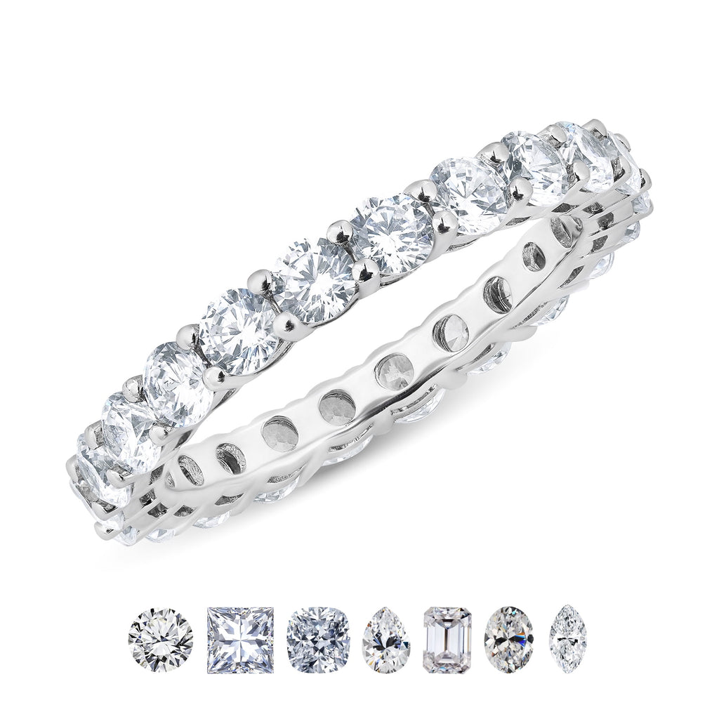 3.75 Round Cut Cubic Zirconia Eternity Ring - Classic Prong Style Wedding Ring in White Plating for Women