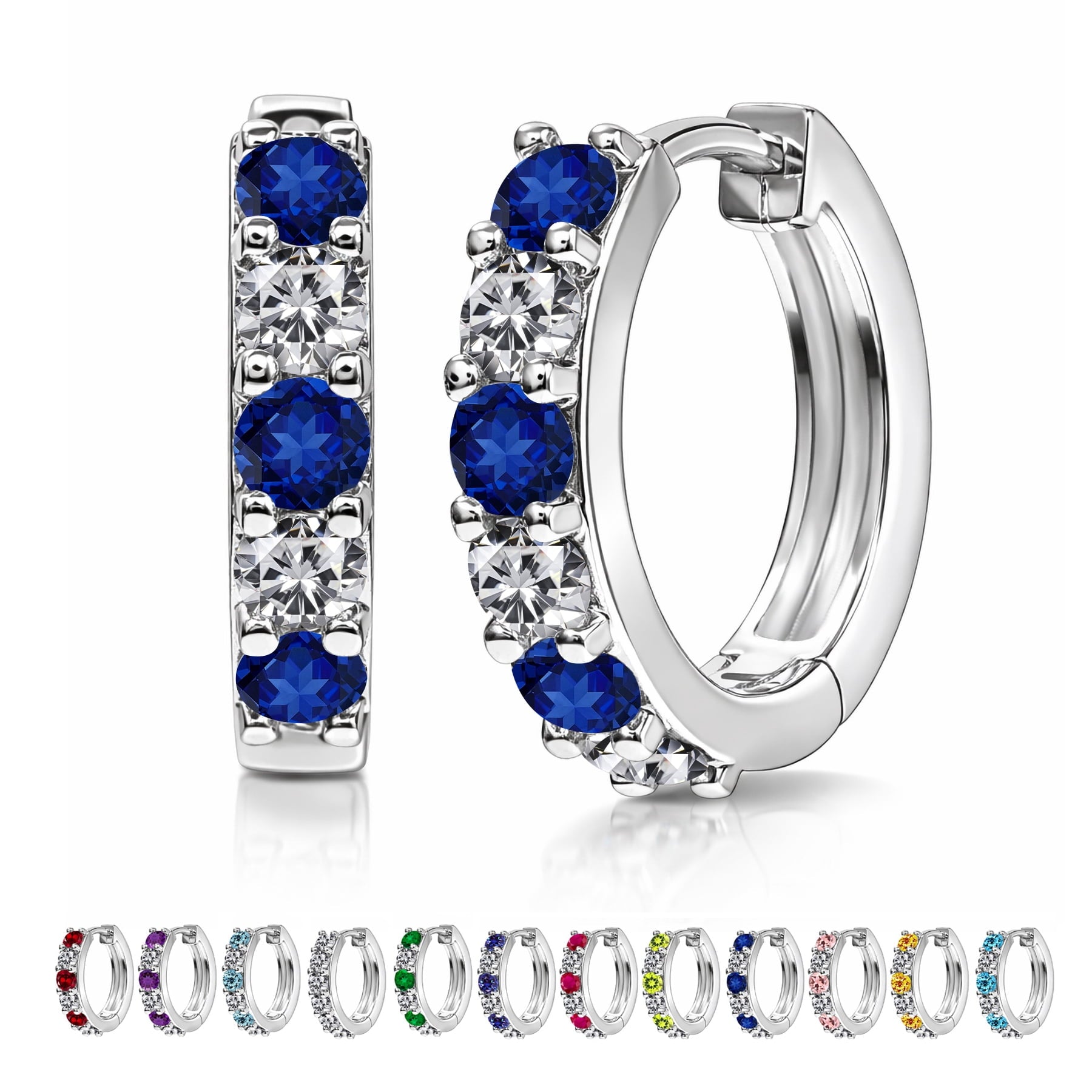 2 April - Cubic Zirconia Hoop Earrings - Multicolor Earrings in 18K White Plating for Women