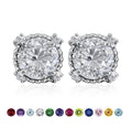 3.5 Round Cut April Stud Earrings - Halo Milgrain Earrings in 18K White Plating for Women