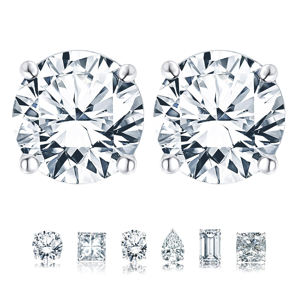 4 Prong 2 Round Shaped Solitaire Stud Earrings in 18k White Plating for Women
