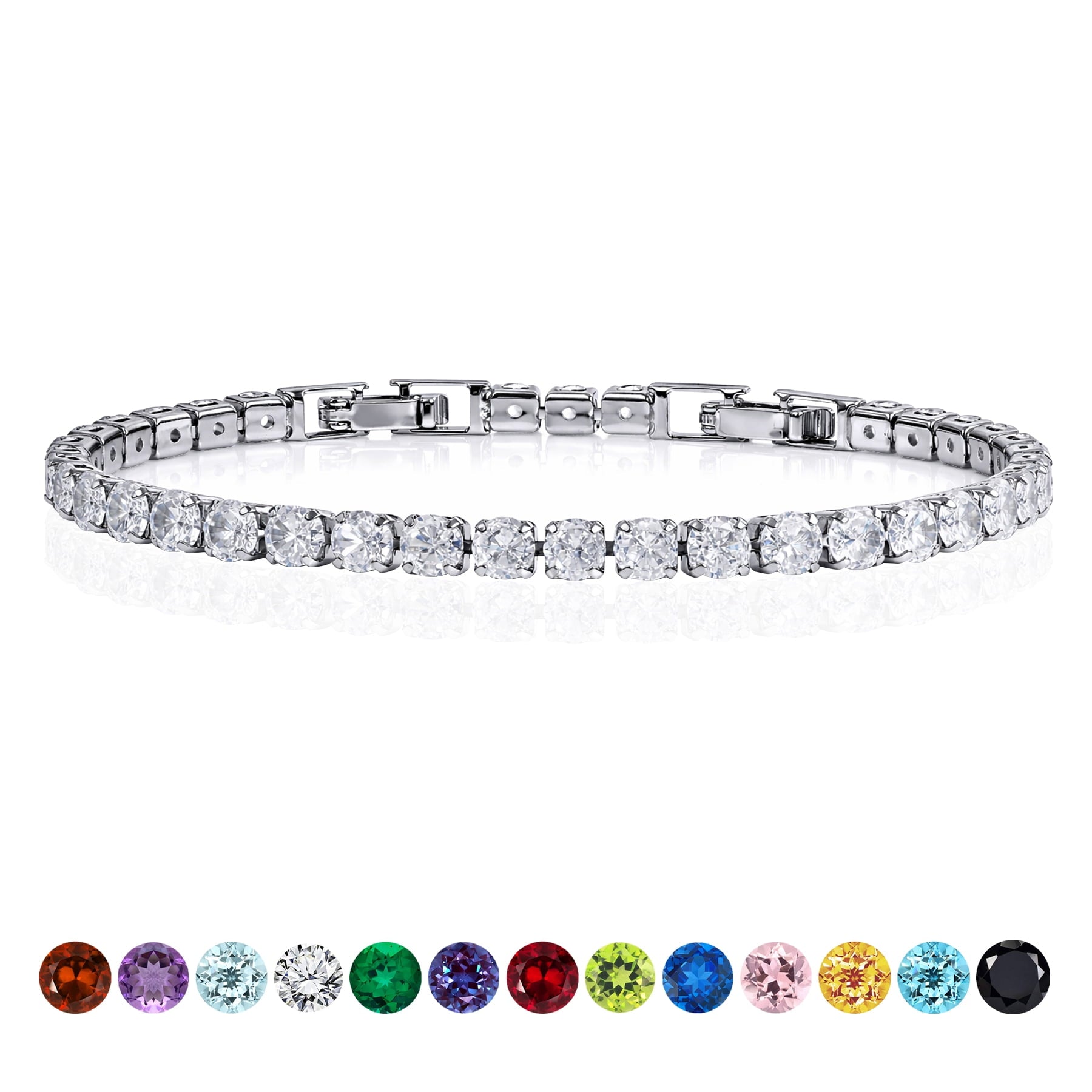 5.5 April Cubic Zirconia - Round Cut Tennis Bracelet Eternity Design - White Plating, Female, Adult