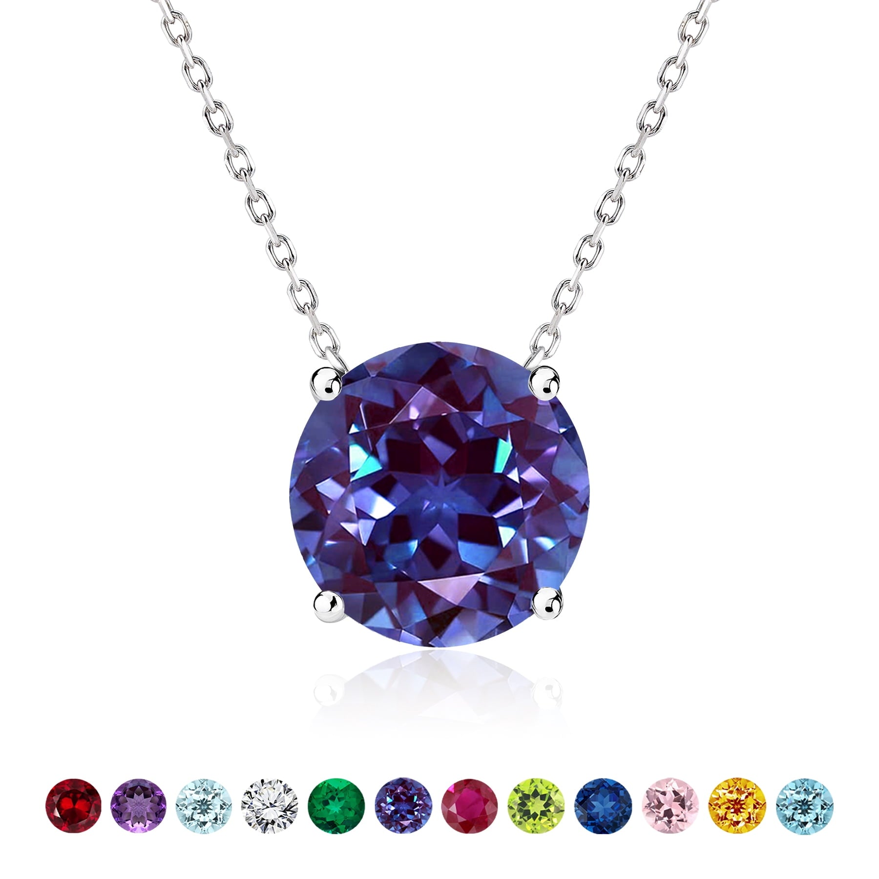1 - April Solitaire Pendant Necklace in 18K White over , Female, Adult