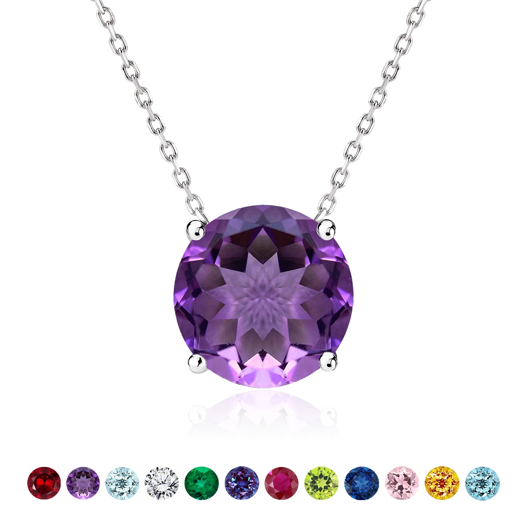 1 - April Solitaire Pendant Necklace in 18K White over , Female, Adult