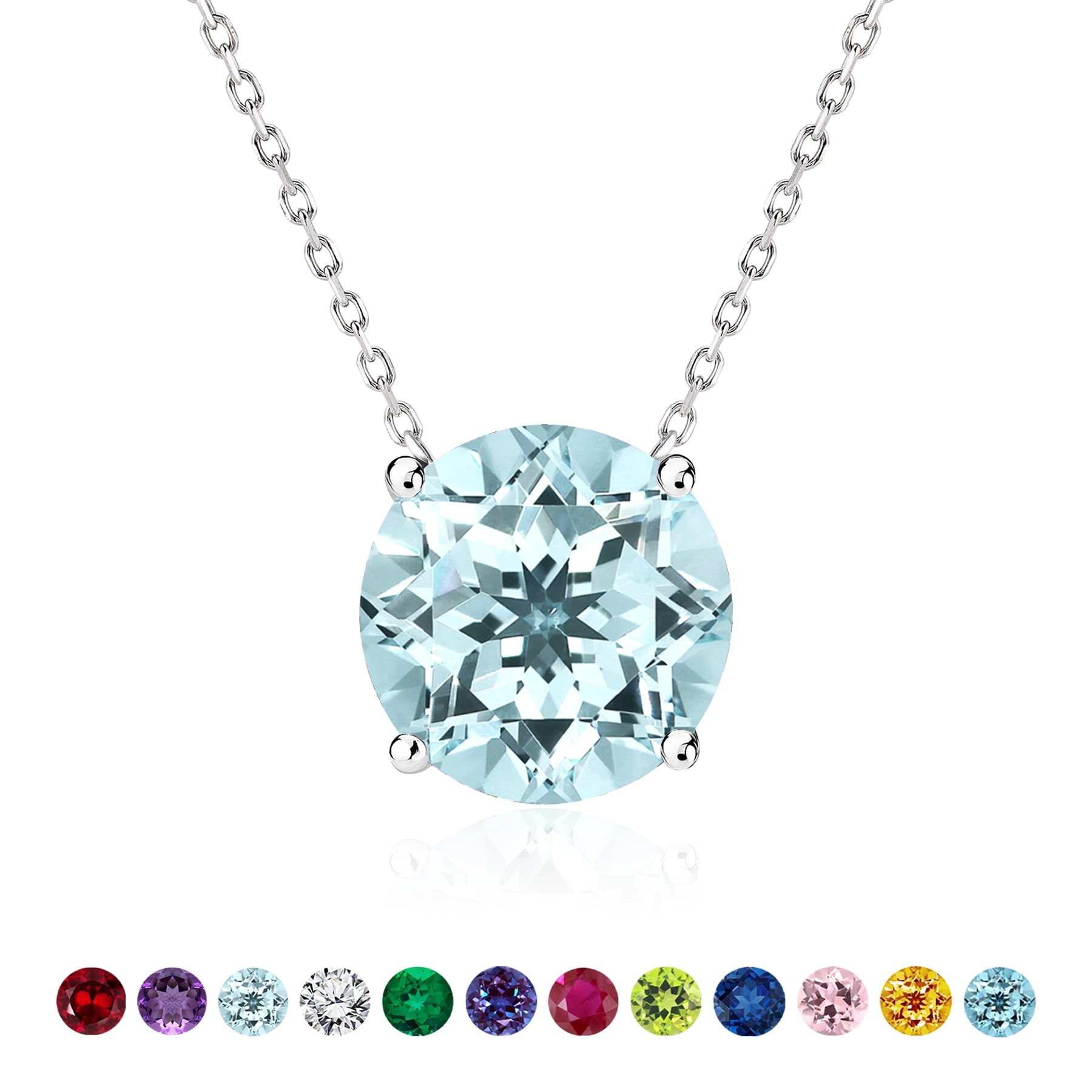 1 - April Solitaire Pendant Necklace in 18K White over , Female, Adult