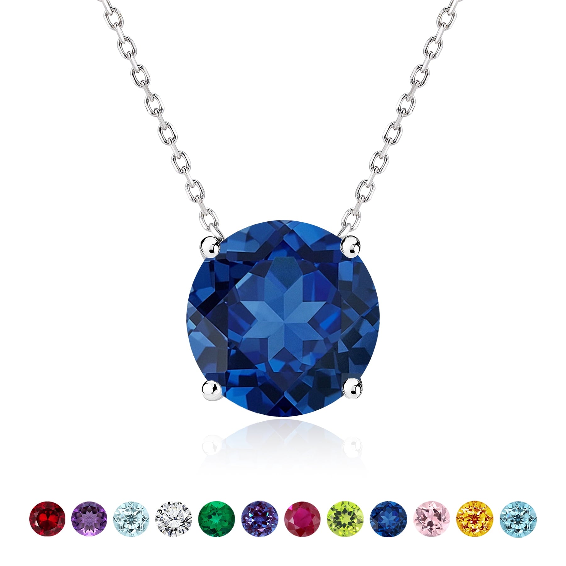 1 - April Solitaire Pendant Necklace in 18K White over , Female, Adult