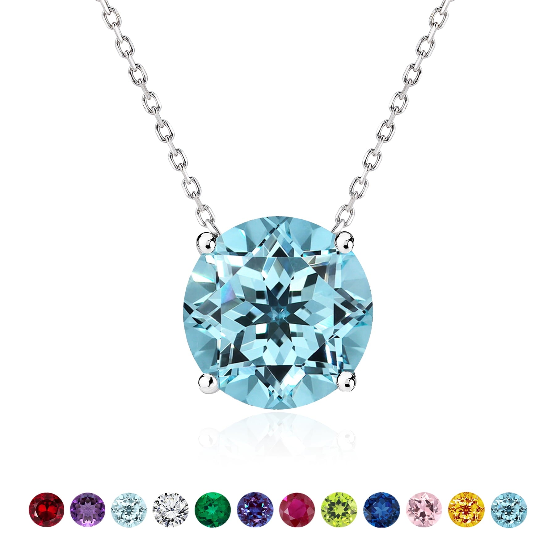 1 - April Solitaire Pendant Necklace in 18K White over , Female, Adult