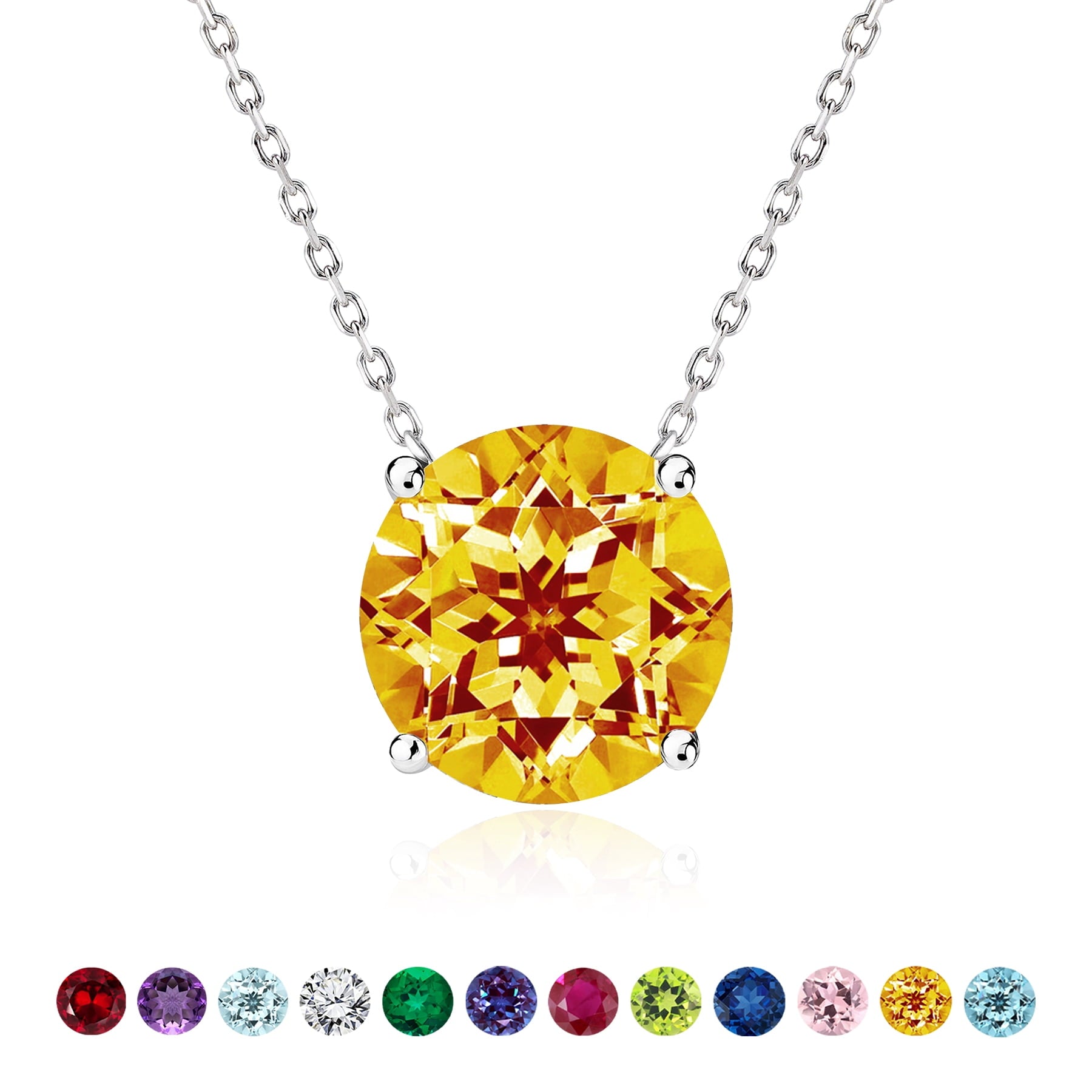 1 - April Solitaire Pendant Necklace in 18K White over , Female, Adult