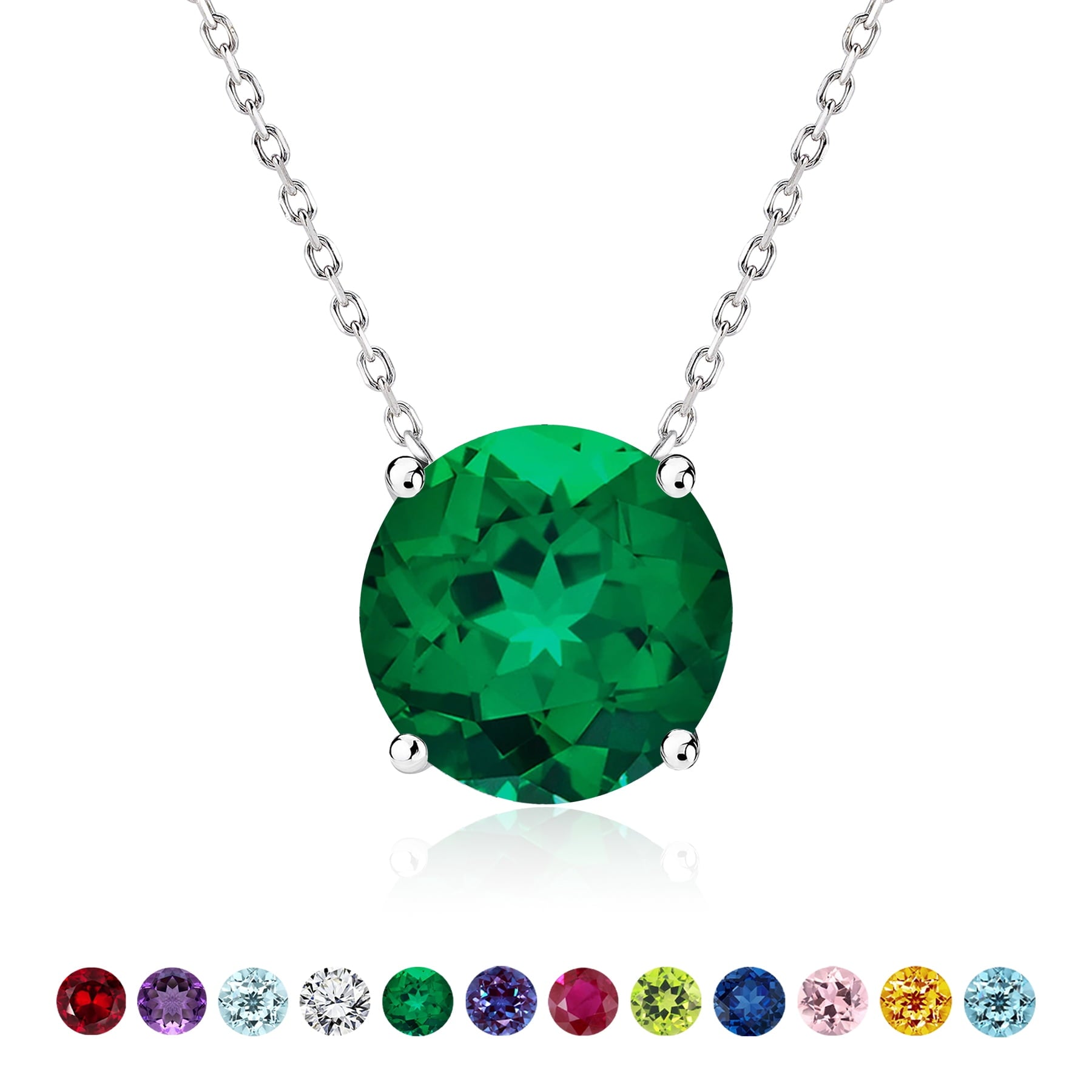 1 - April Solitaire Pendant Necklace in 18K White over , Female, Adult