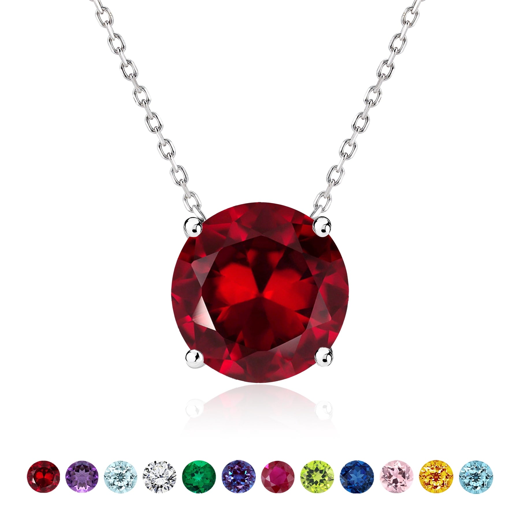 1 - April Solitaire Pendant Necklace in 18K White over , Female, Adult