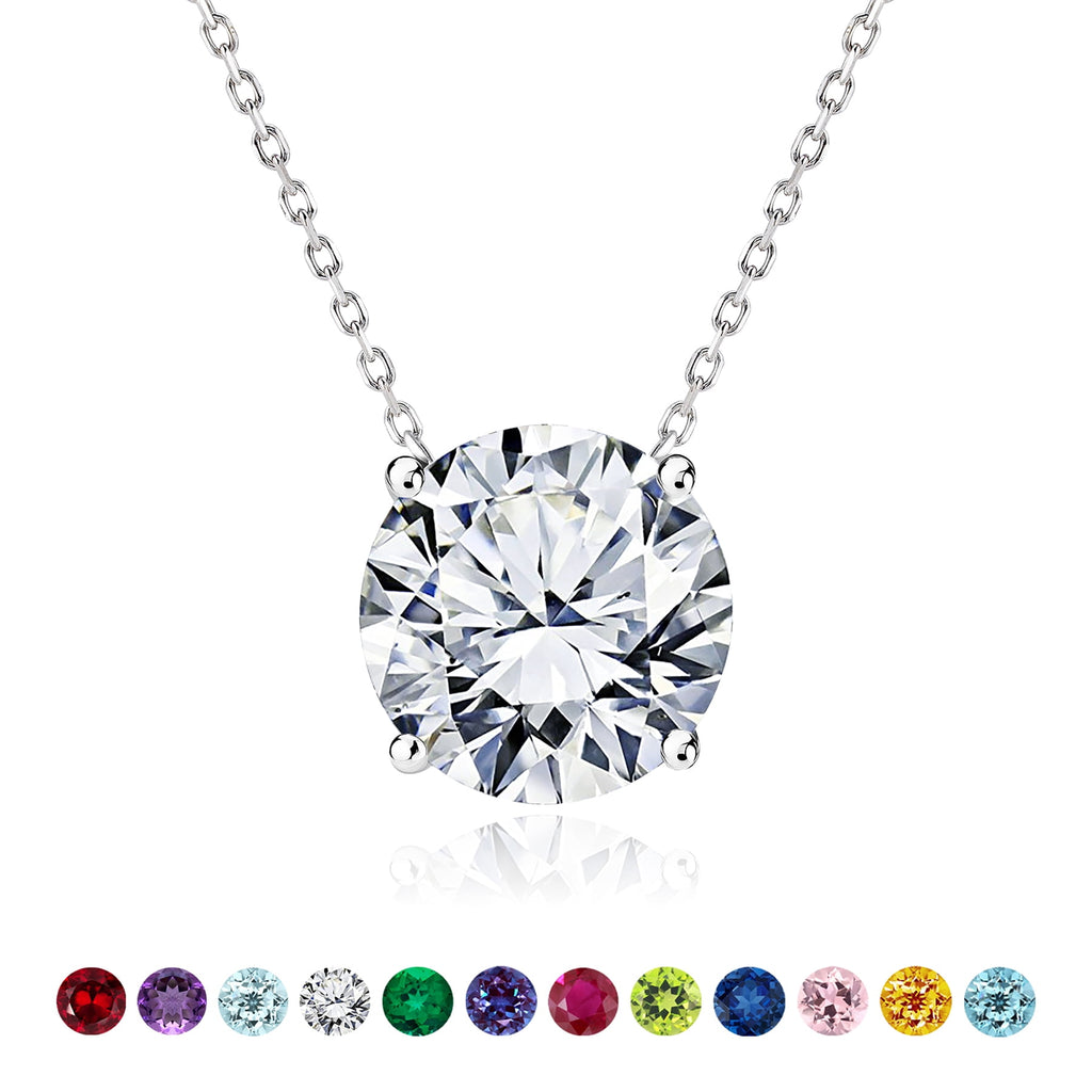 1 - April Solitaire Pendant Necklace in 18K White over , Female, Adult