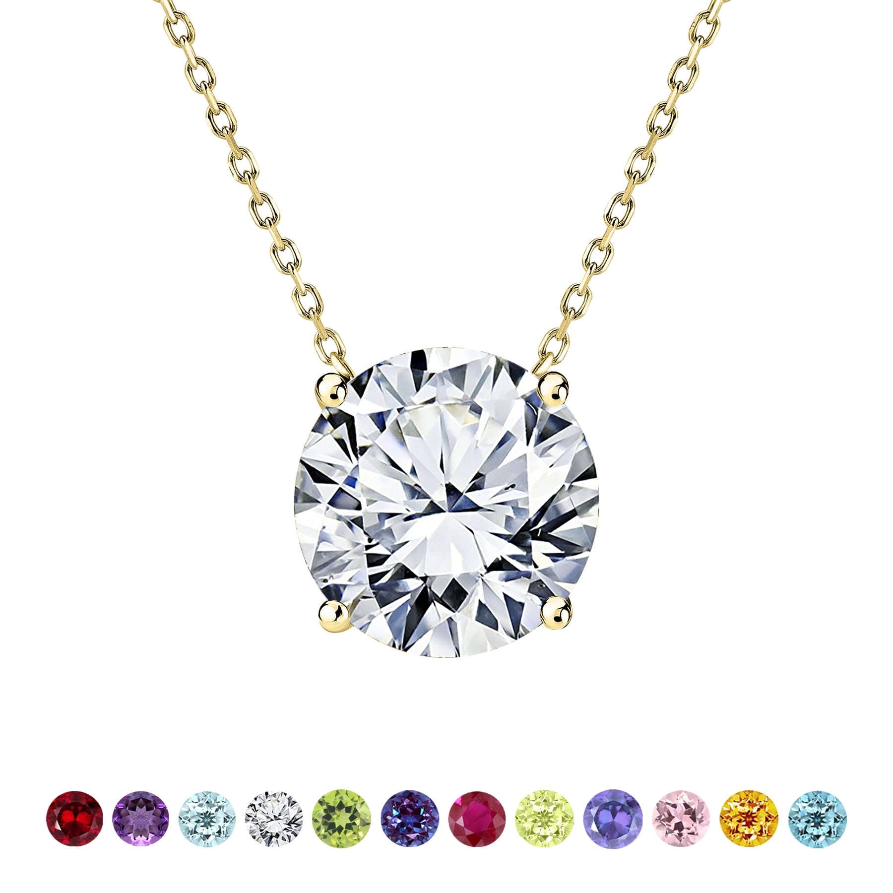 1 - April Solitaire Pendant Necklace in 18K White over , Female, Adult