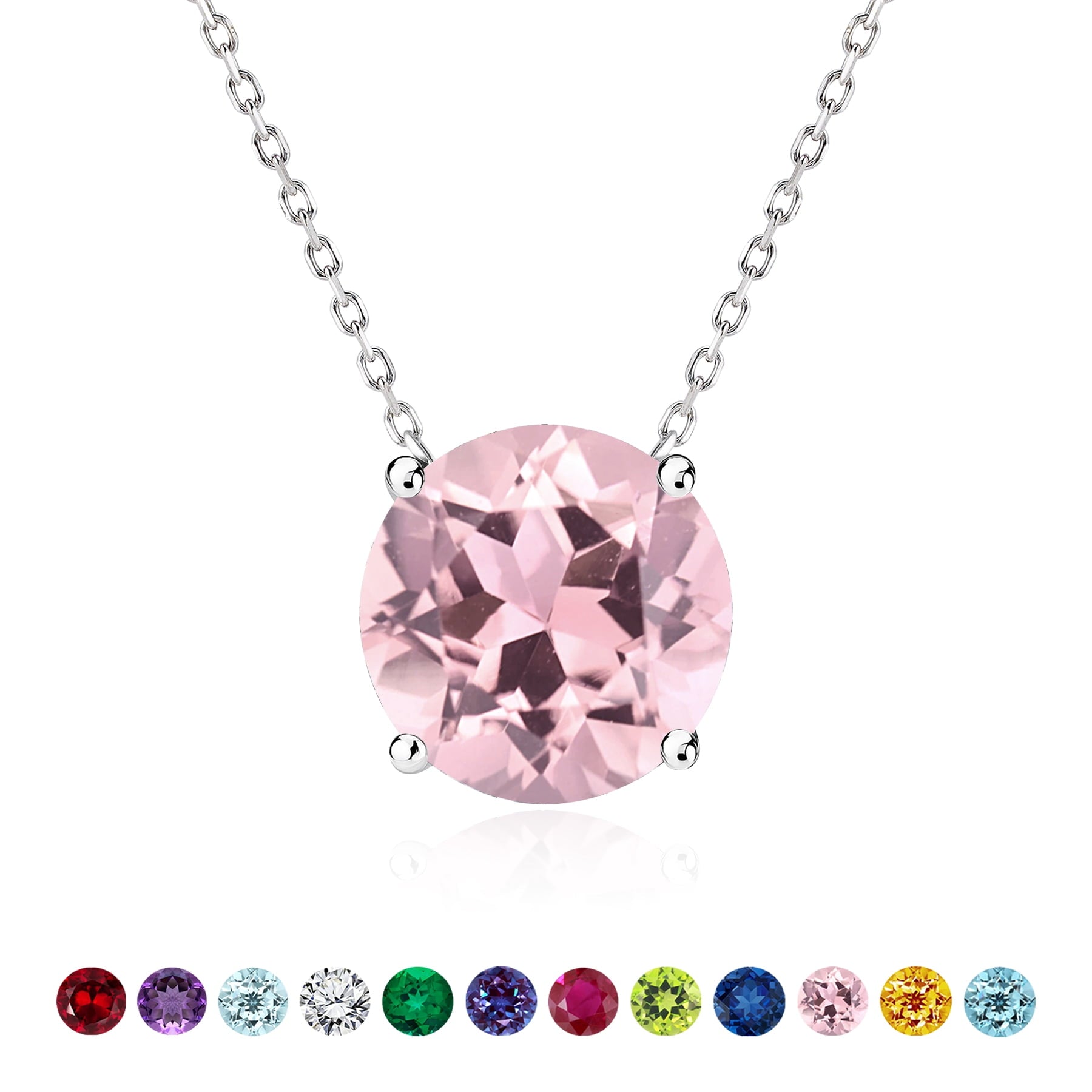 1 - April Solitaire Pendant Necklace in 18K White over , Female, Adult