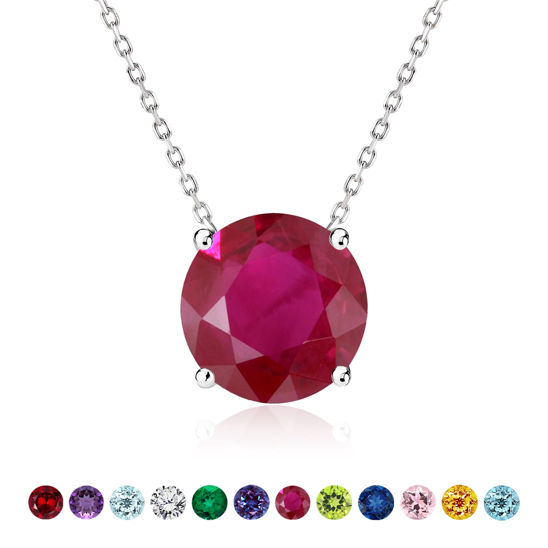 1 - April Solitaire Pendant Necklace in 18K White over , Female, Adult