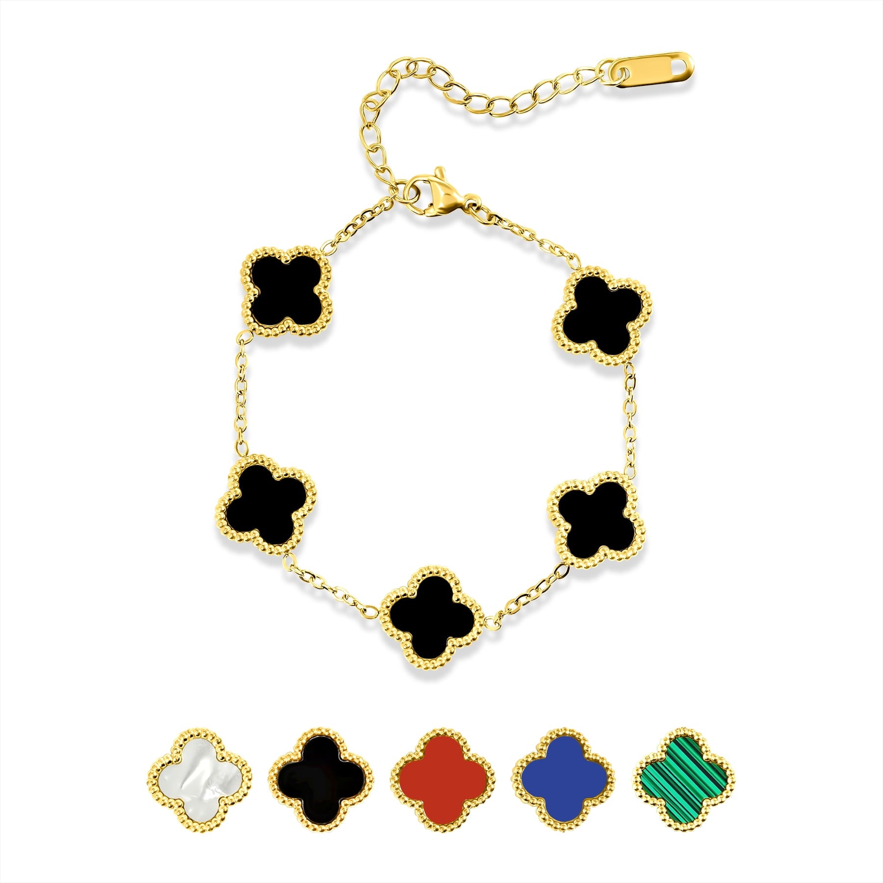 White Flower Link Bracelet in Yellow Plated