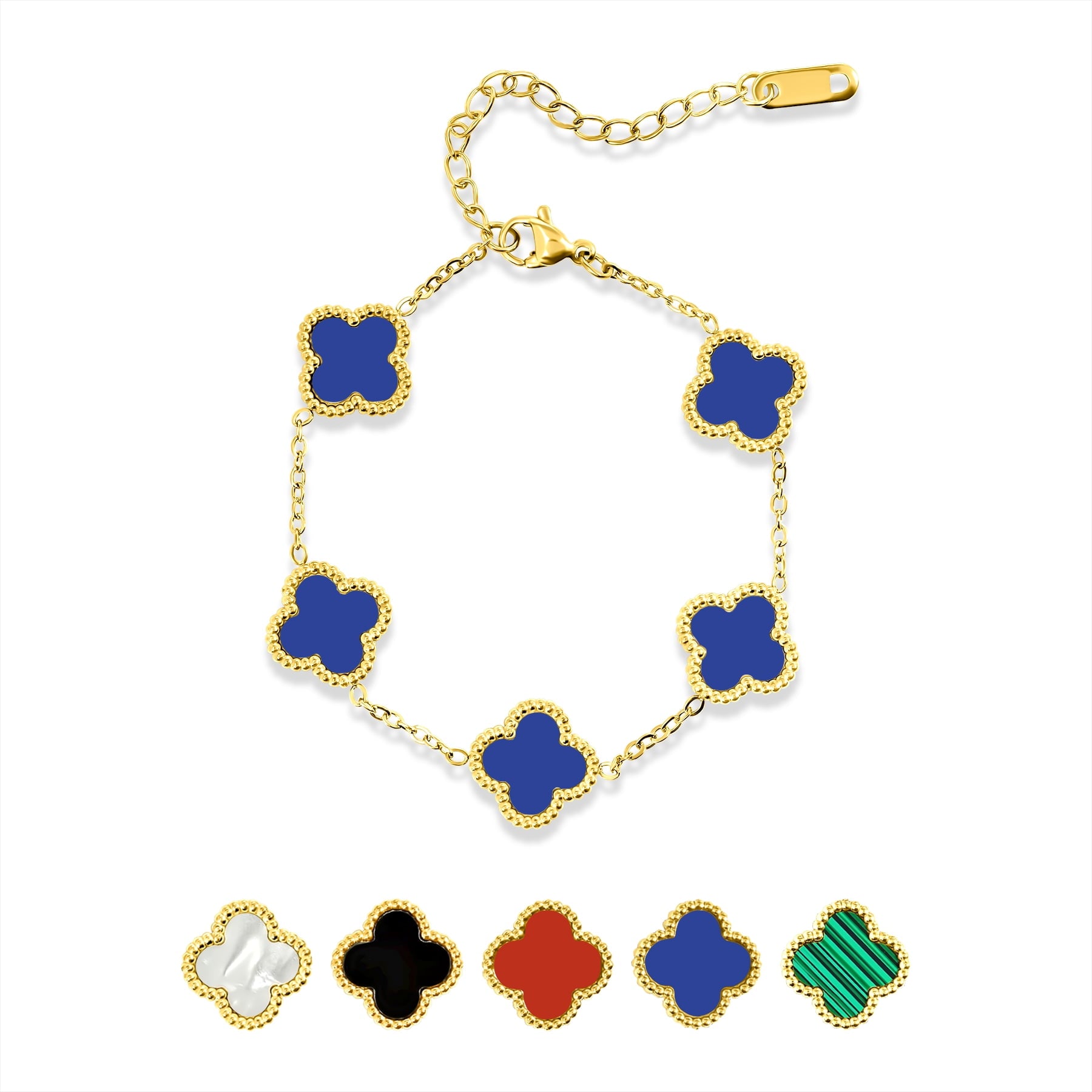 White Flower Link Bracelet in Yellow Plated