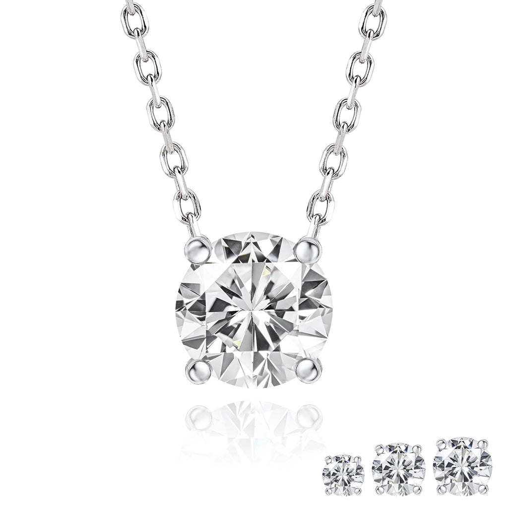 0.50 Round Cut Classic Solitaire Pendant Necklace - in 18K White Plating for Women