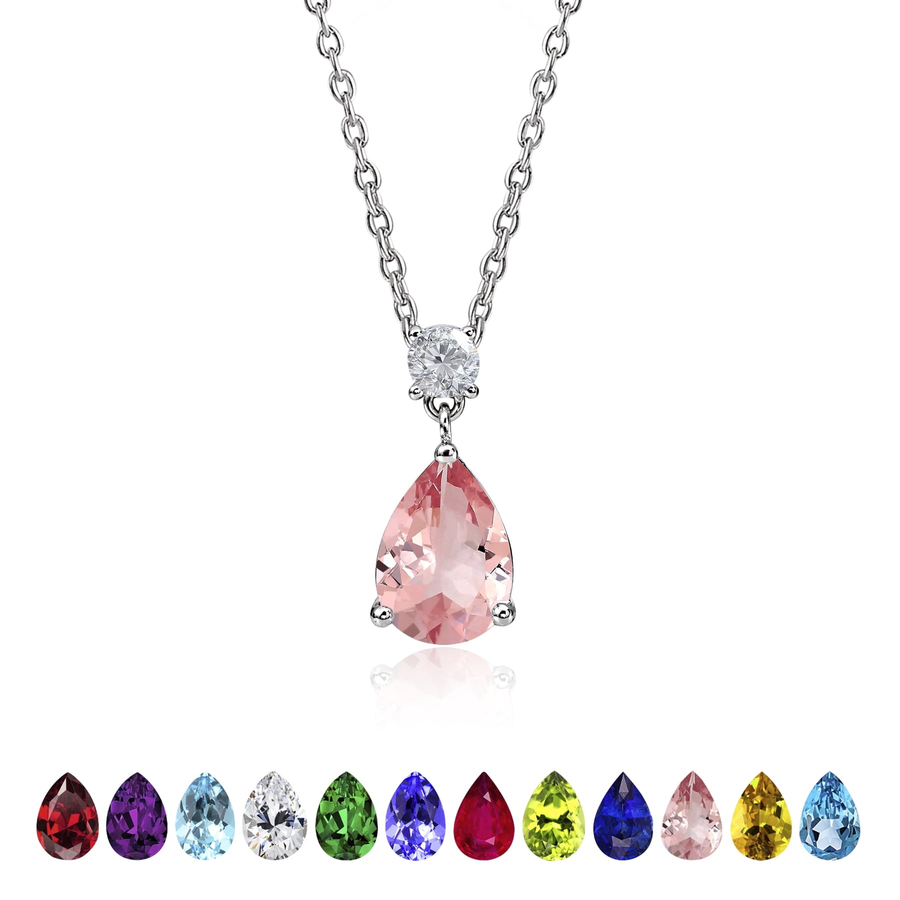 3.25 Cubic Zirconia April - Round and Pear Cut Dangle Pendant Necklace in 18k White Plated for Women