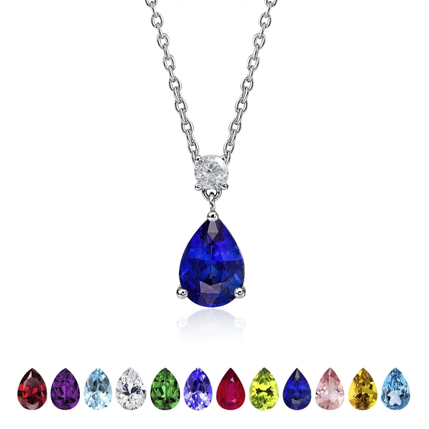 3.25 Cubic Zirconia April - Round and Pear Cut Dangle Pendant Necklace in 18k White Plated for Women