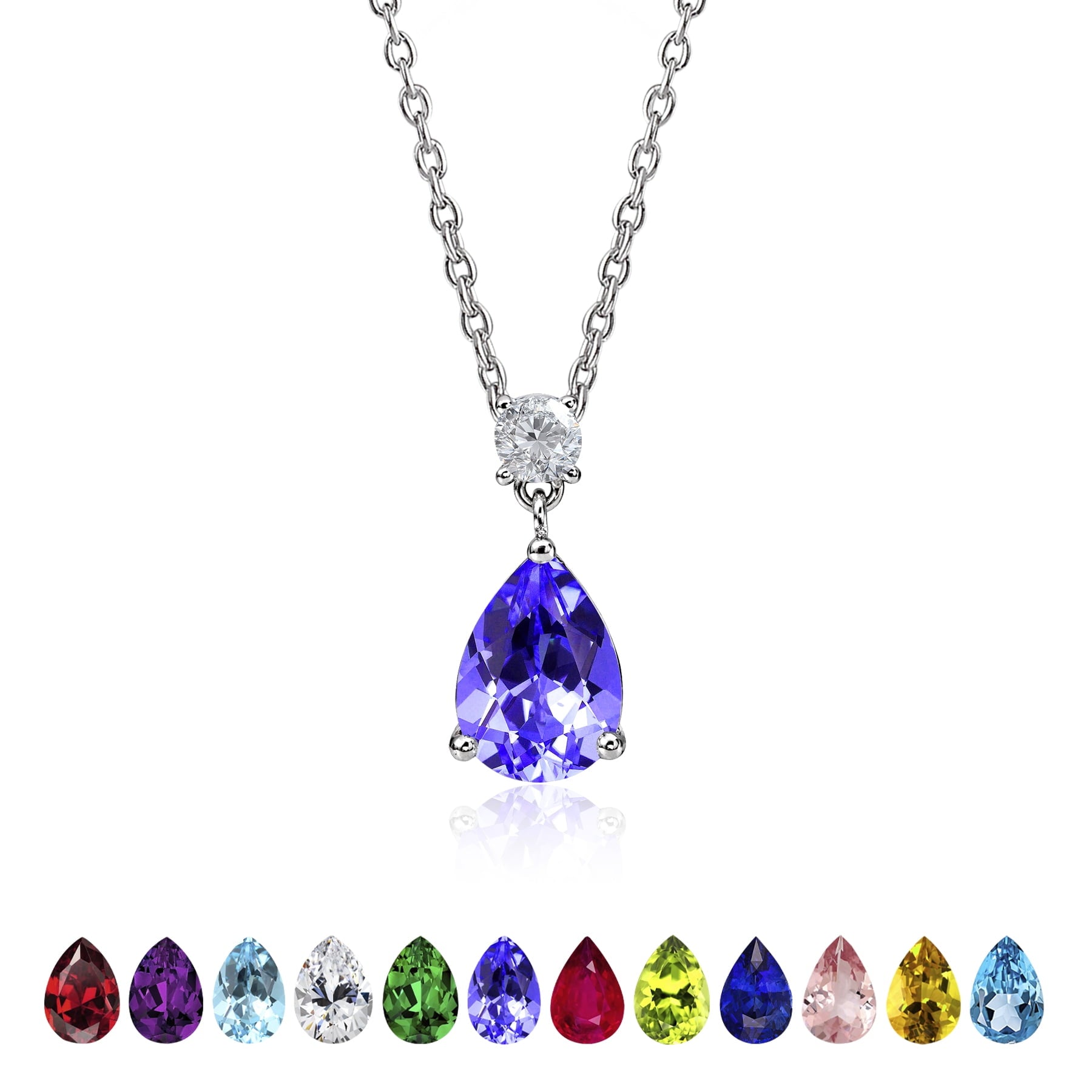 3.25 Cubic Zirconia April - Round and Pear Cut Dangle Pendant Necklace in 18k White Plated for Women